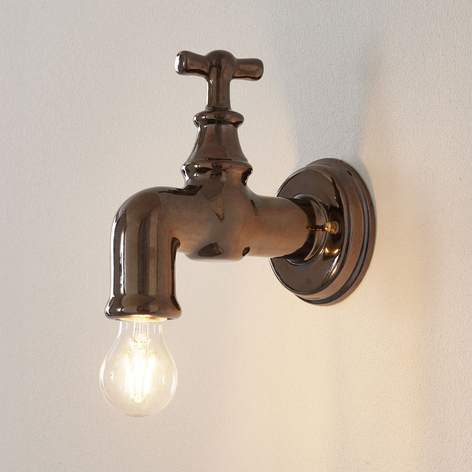 Wandleuchte Rubinetto aus Keramik, silber glänzend