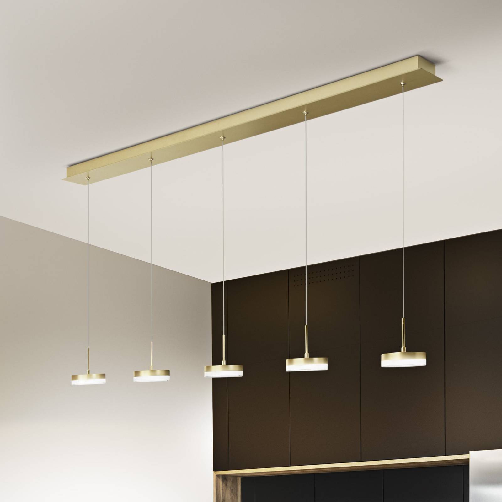 Fabas Luce Suspension LED Dunk laiton à 5 lampes 3.000 K métal