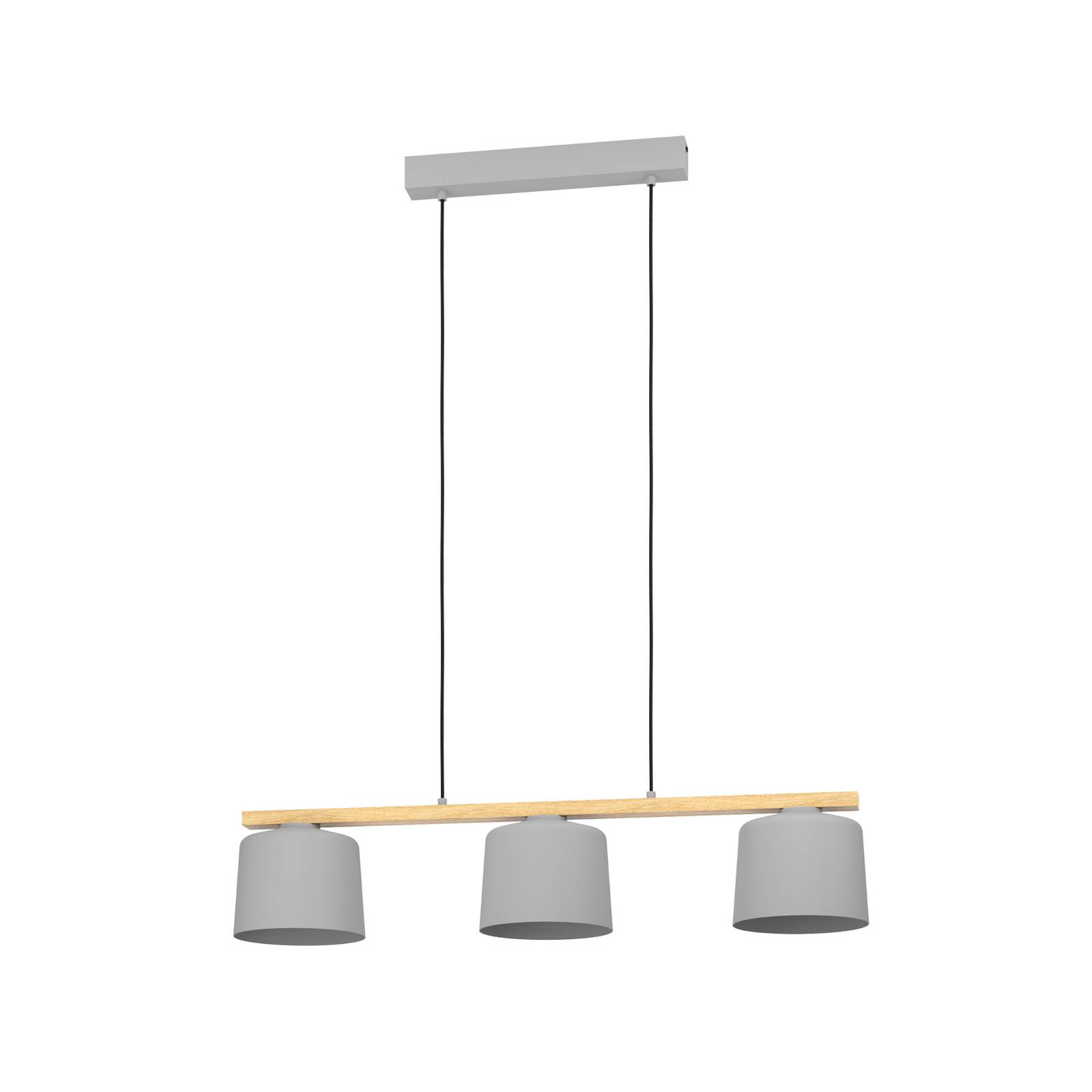 Suspension Mariel 3 lampes gris clair bois naturel