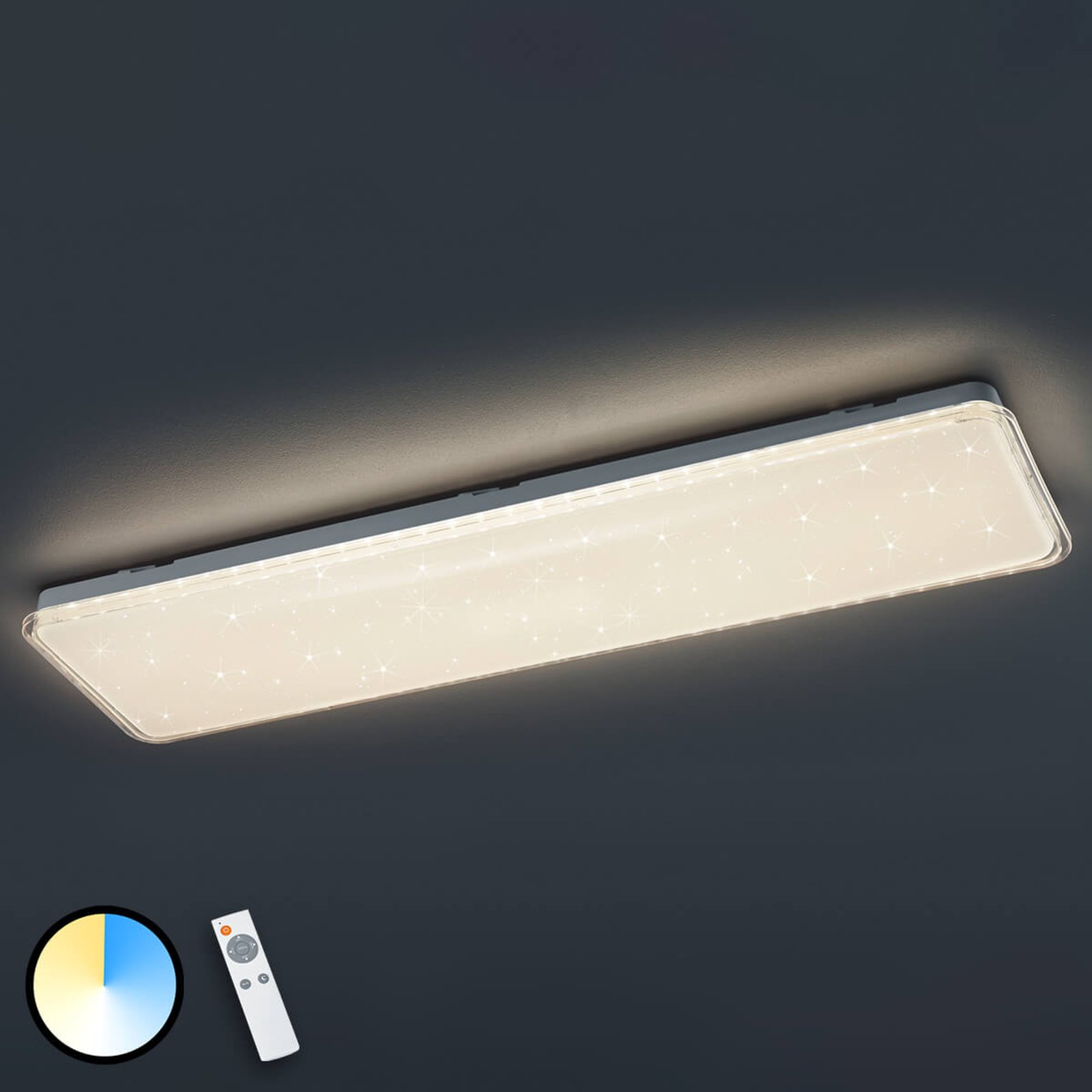 Trio Lighting Dimmable LED ceiling light Kyoto, remote control, for Living / Dining Room, plastic, 60 W, energy efficiency: A+, L: 110 cm, W: 30 cm, H: 7.7 cm
