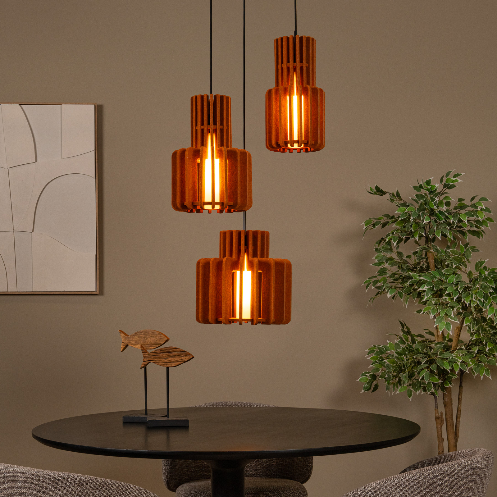 Lampă suspendată Rollo, teracotă, Ø 50 cm, țesătură/metal, 3 becuri.