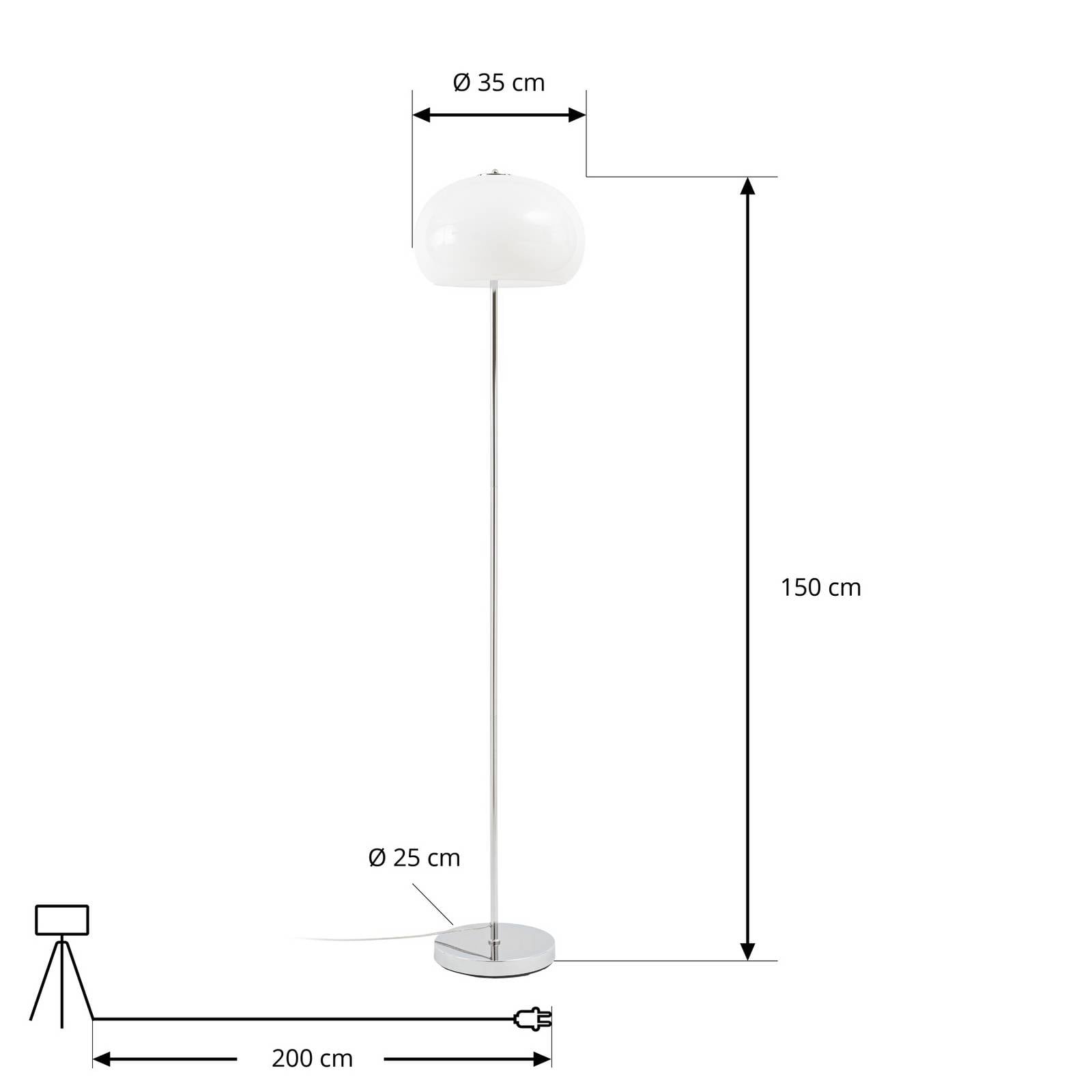 Lampa stojąca Nola Owen, wysokość 150 cm, szkło, chrom/biały