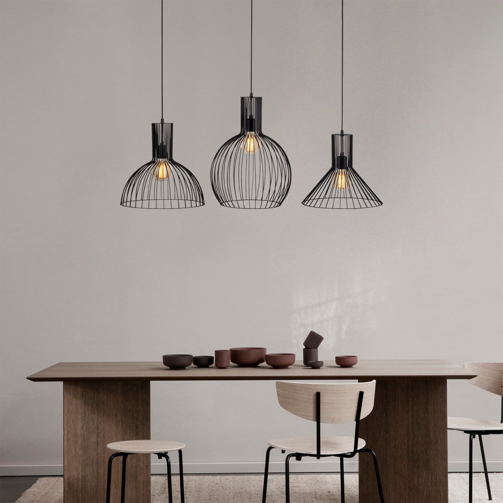 Suspension Fellini MR-768, noir, fer, 3 lampes linear