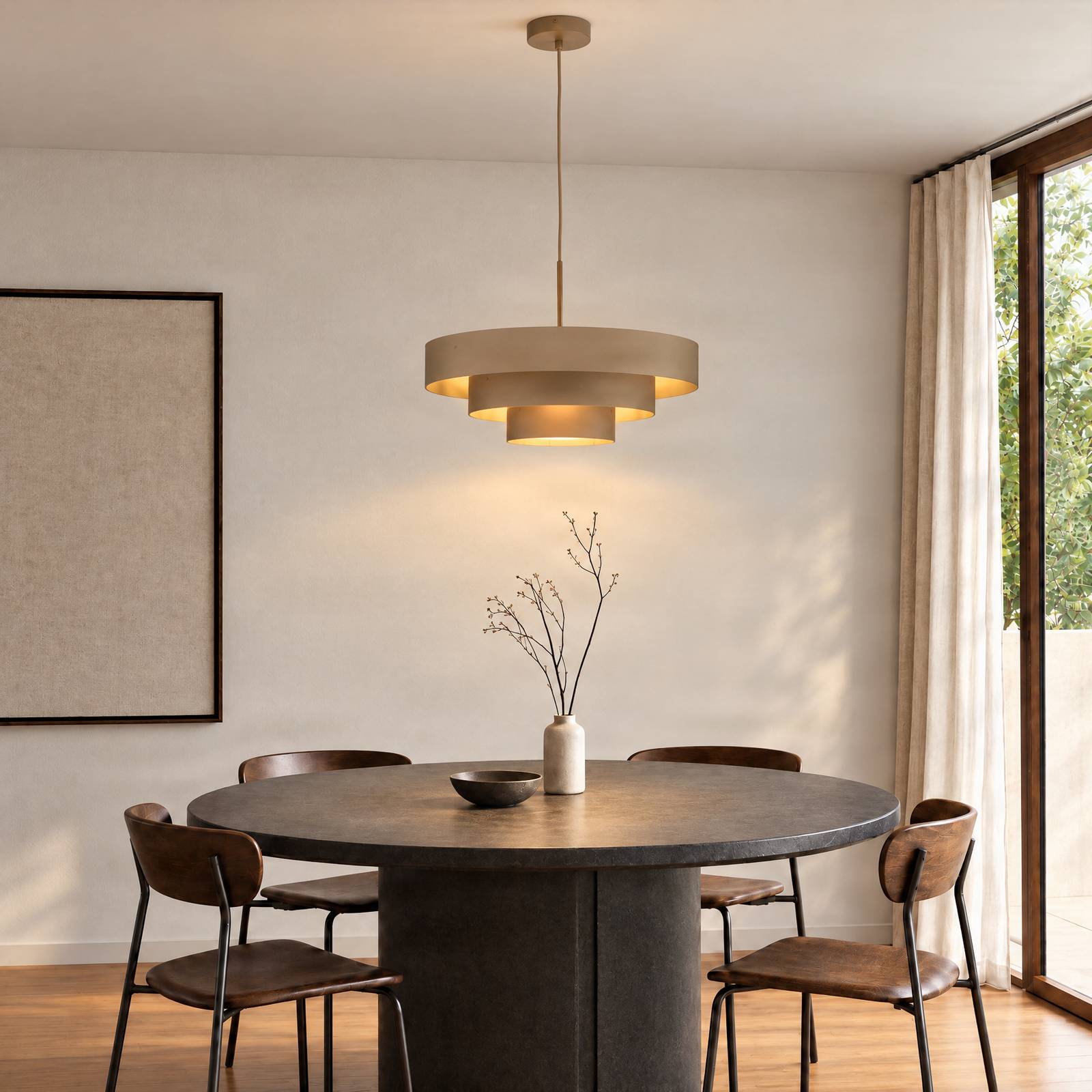 Domiluce Hanglamp Trio, grijs-beige, metaal