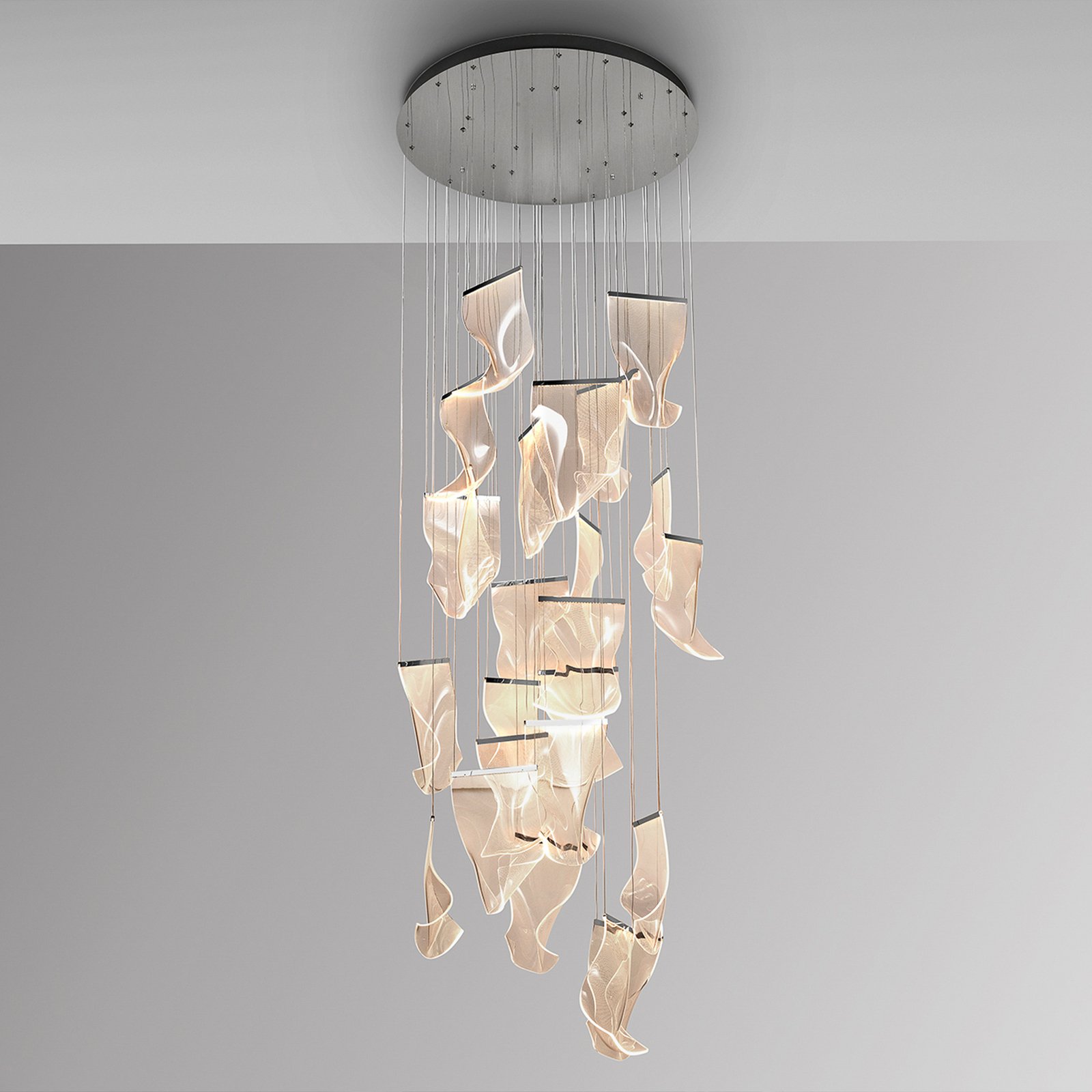 Velos LED pendant light, chrome, 24-fl. , metal, plastic
