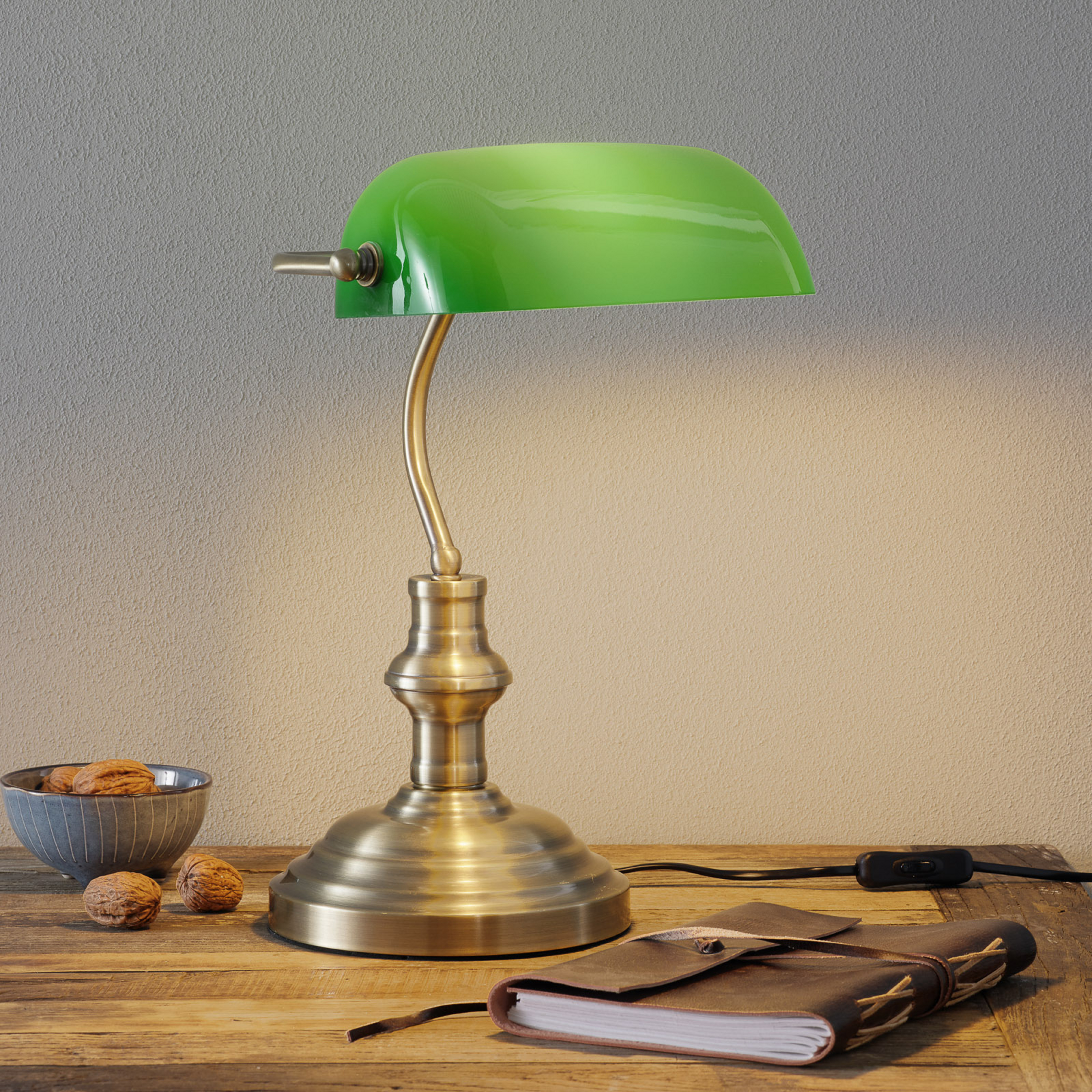 Lampe à poser classique Bankers 42 cm verte