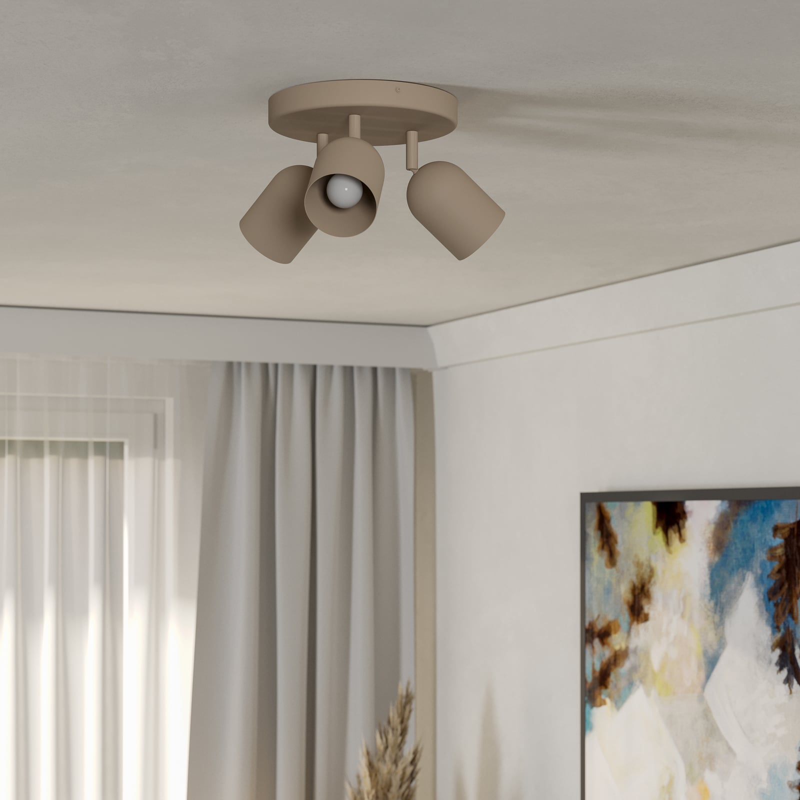 Deckenstrahler Tilston, beige, Ø 25 cm, 3-flammig, Stahl