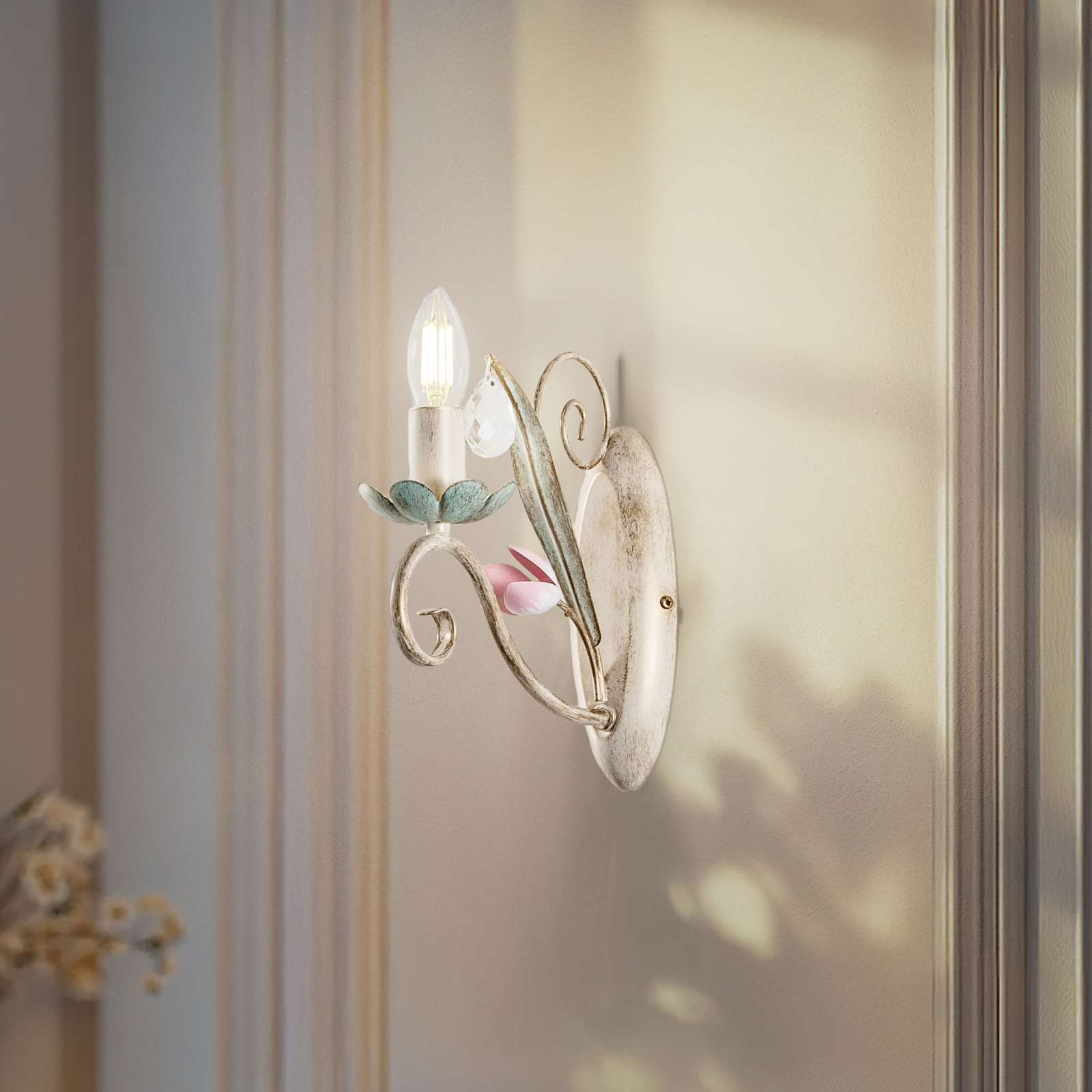 Wandlamp Florina met bloemmotief, 1-lamp