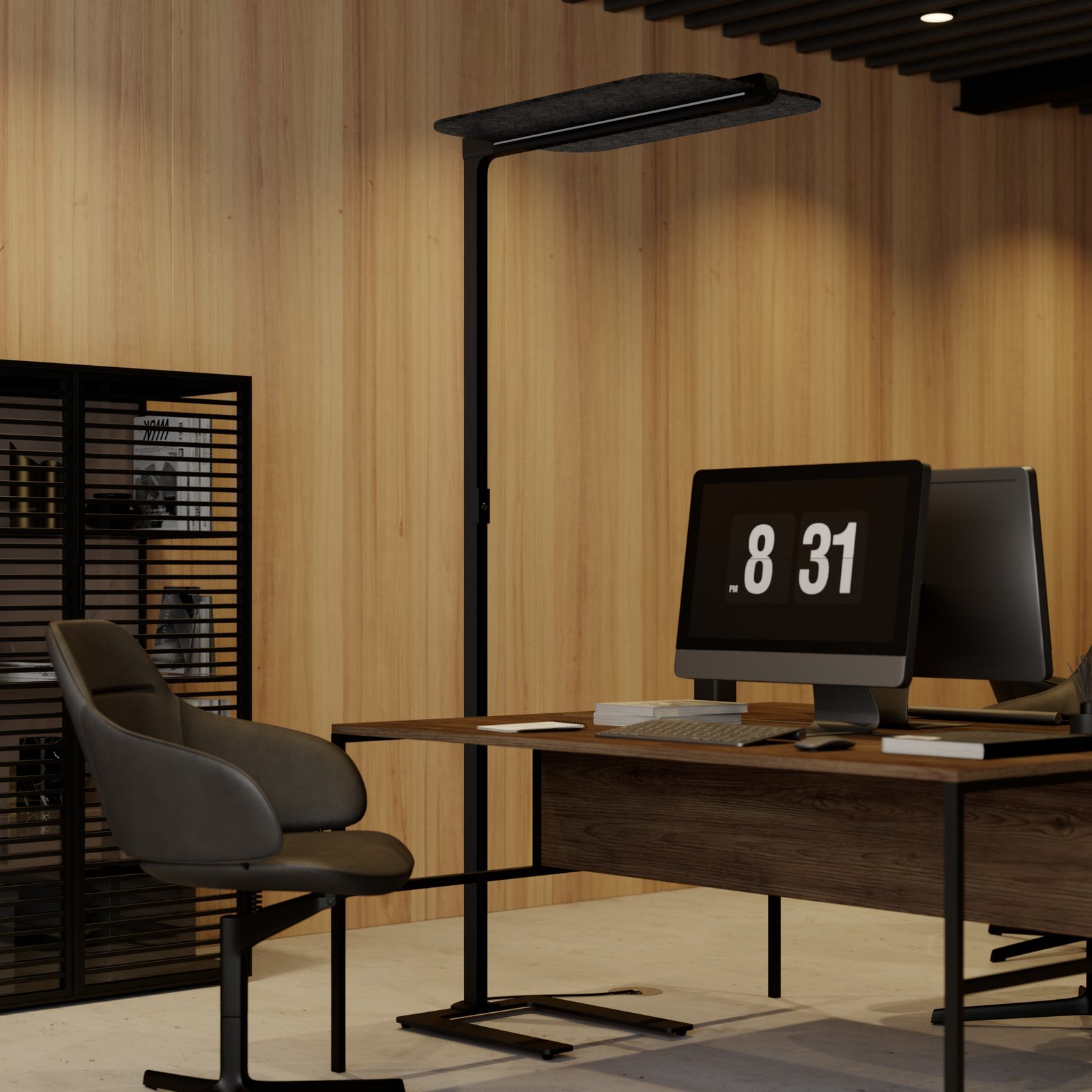 Arcchio Ameir LED office floor lamp, grey felt Lights.co.uk