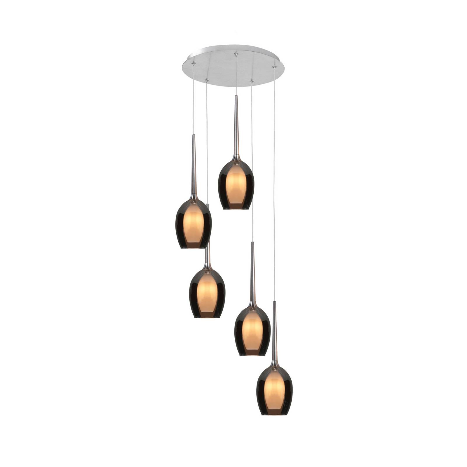 HighLight Suspension Belle, gris fumé/nickel, Ø 33 cm, 5 lampes, verre