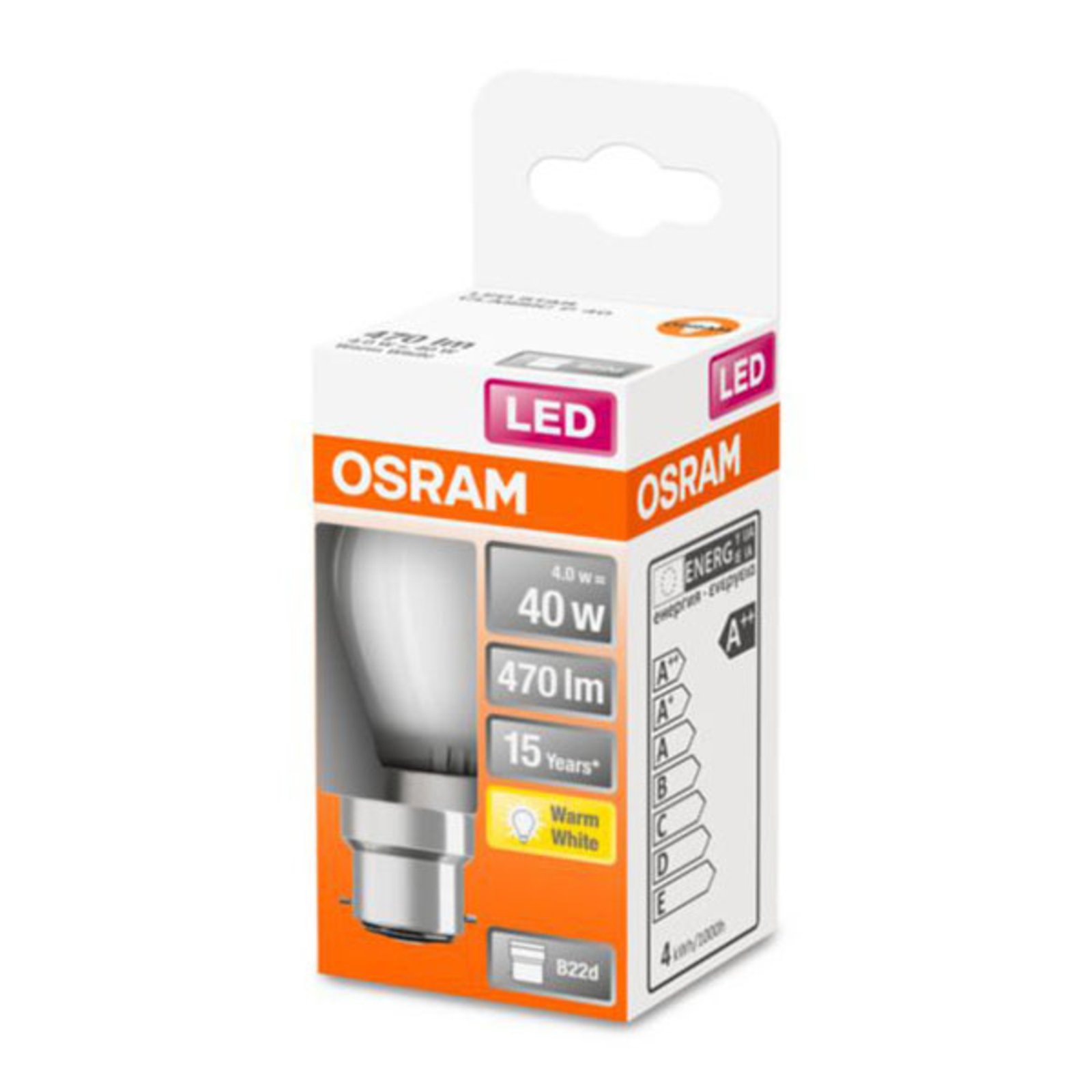 OSRAM LED-Tropfenlampe B22d 4W 2.700K matt