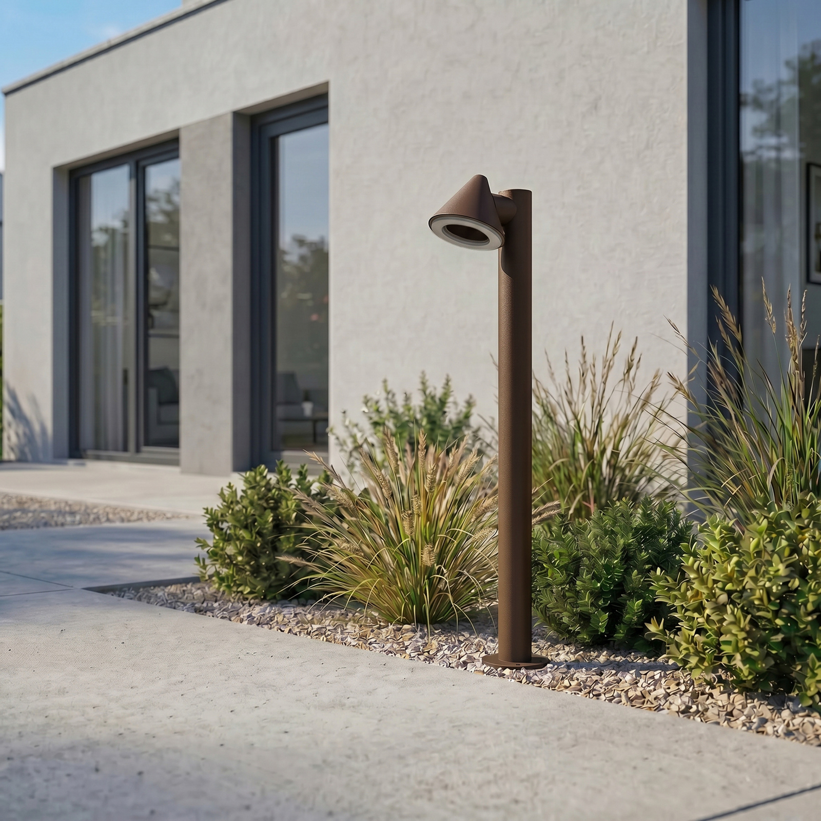 Lindby LED-ulična svetilka Soran, rjava, 100 cm, kovina, IP44