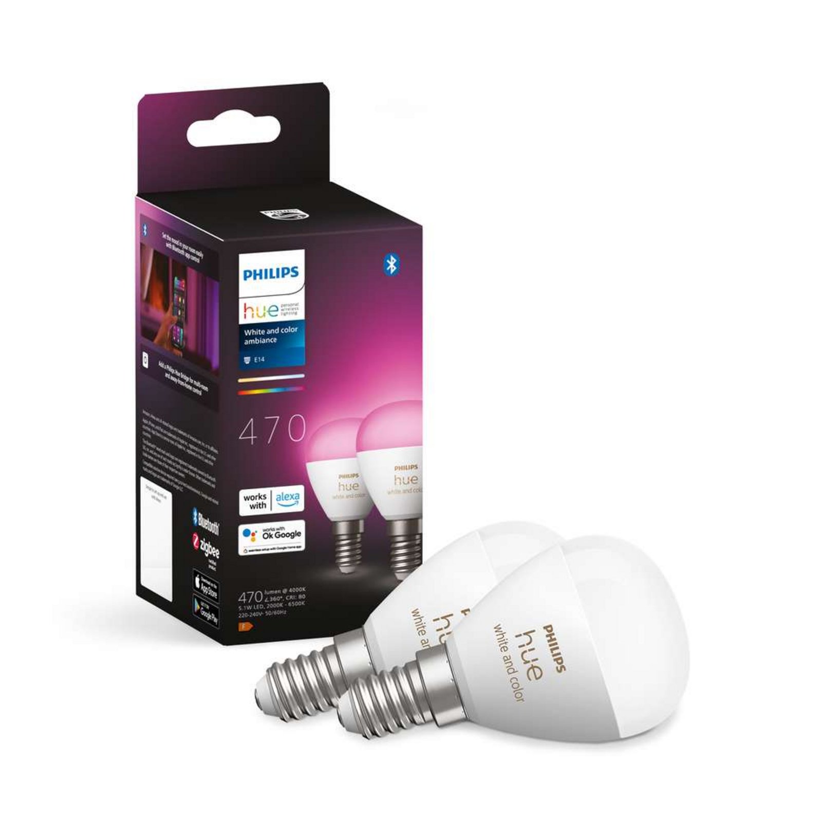 Philips Hue White&Color Amb. 5,1W Luster Corona 2 pack. E14 - Philips Hue