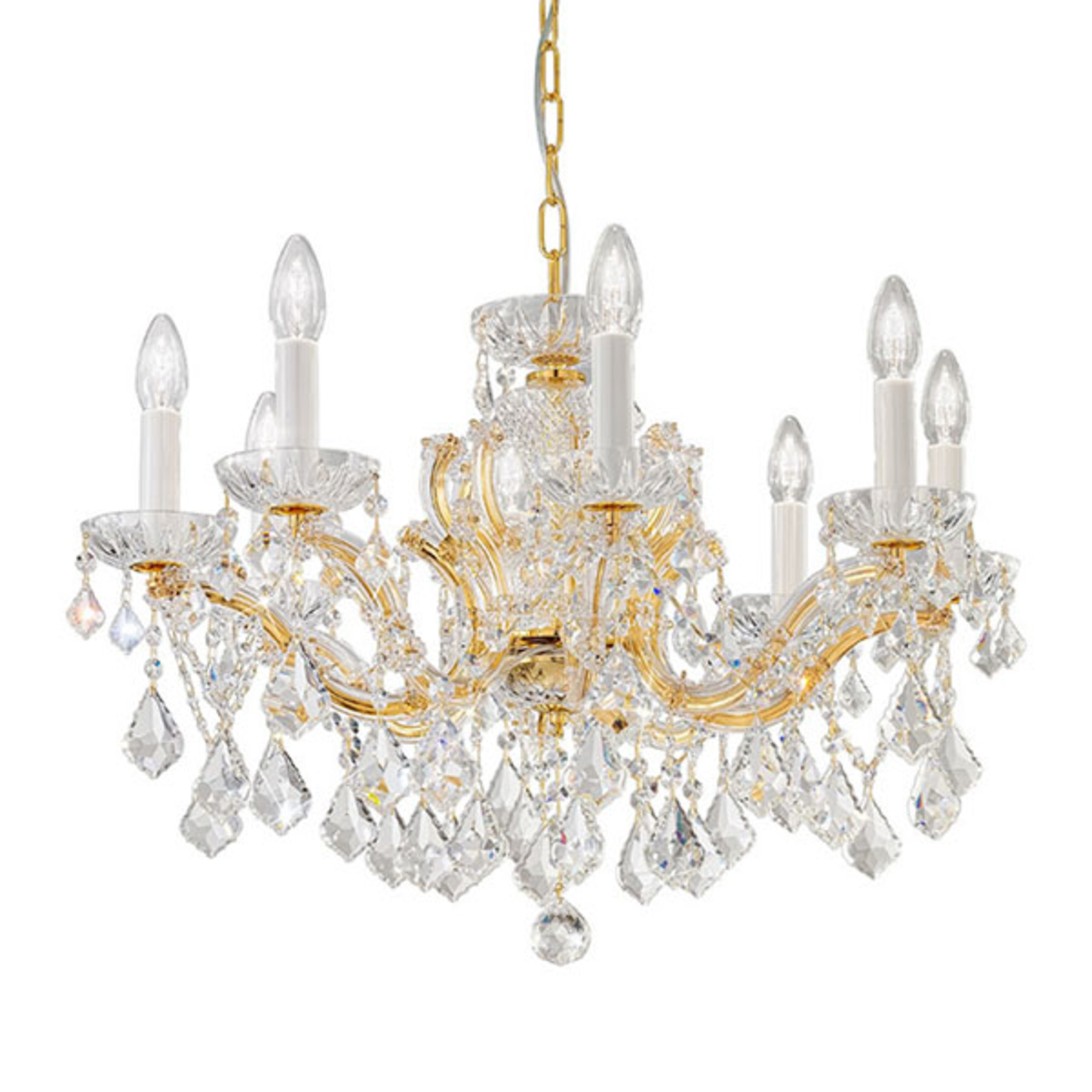 Kolarz KOLARZ Maria Louise chandelier, 24 ct gold 8-bulb, for Living / Dining Room, crystal, metal, 24 carat gold leaf, E14, 40 W, energy efficiency: A++, H: 46 cm
