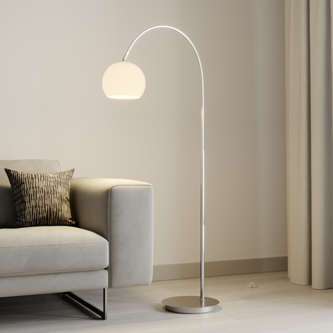 Lindby Cynthia boogvloerlamp, glas, mat nikkel