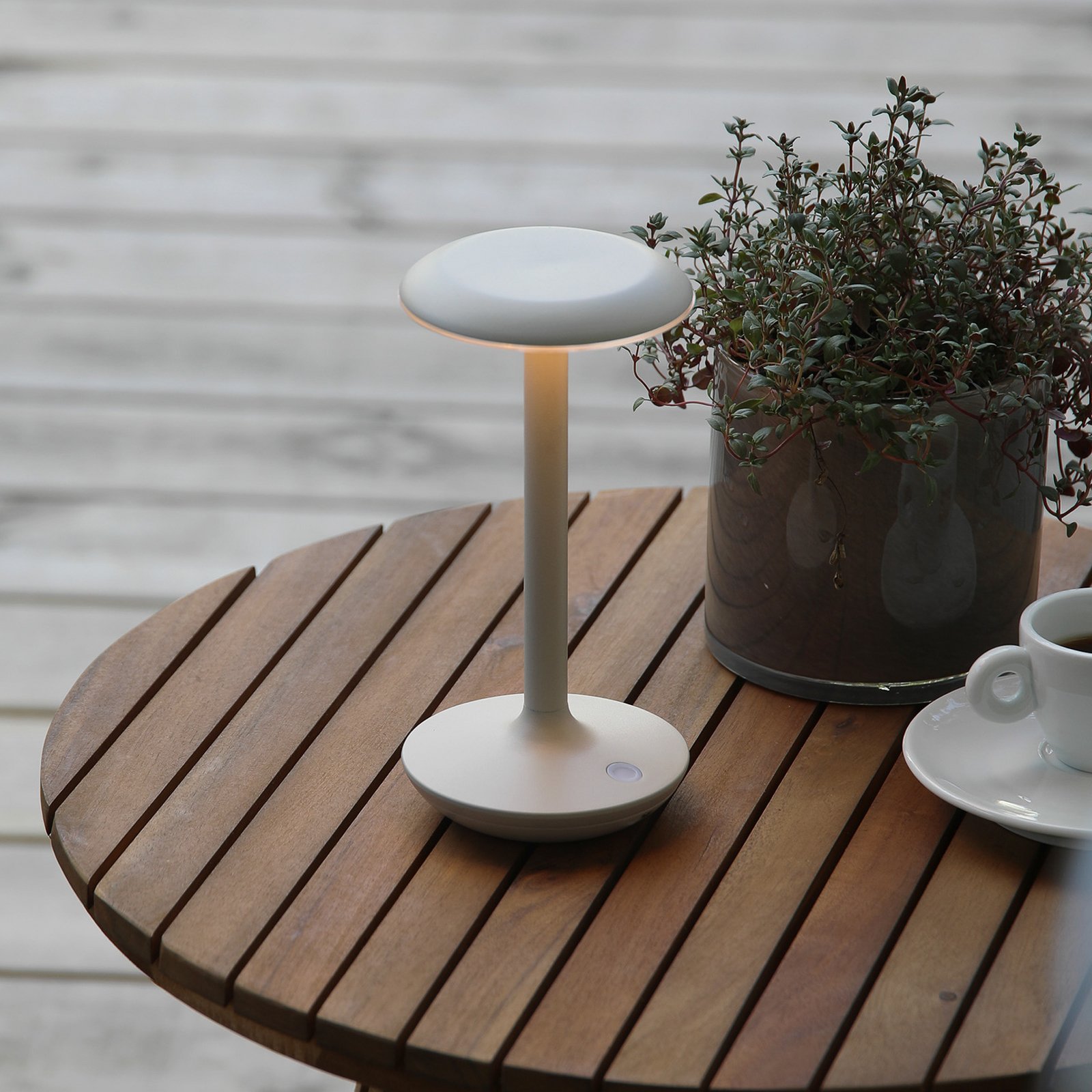 Stolová LED lampa Petit, greige, hliník, IP44