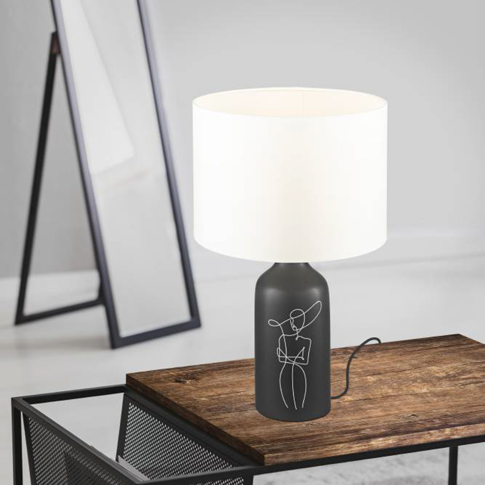 EGLO Vinoza table lamp, black base white lampshade