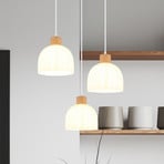 Lampă suspendată Swanson, Ø 51 cm, alb/maro, metal/lemn, cu 3 becuri.
