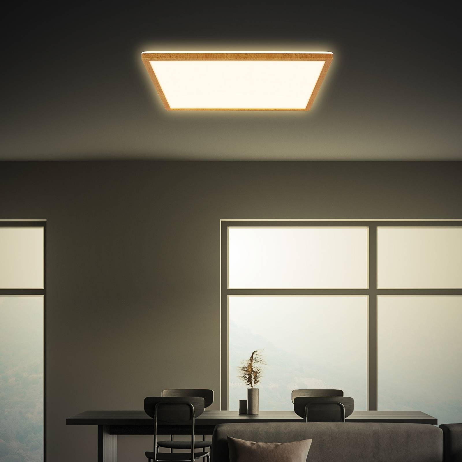 Briloner Plafonnier LED Tava Wood, 42 x 42 cm, plastique, 3 000 K