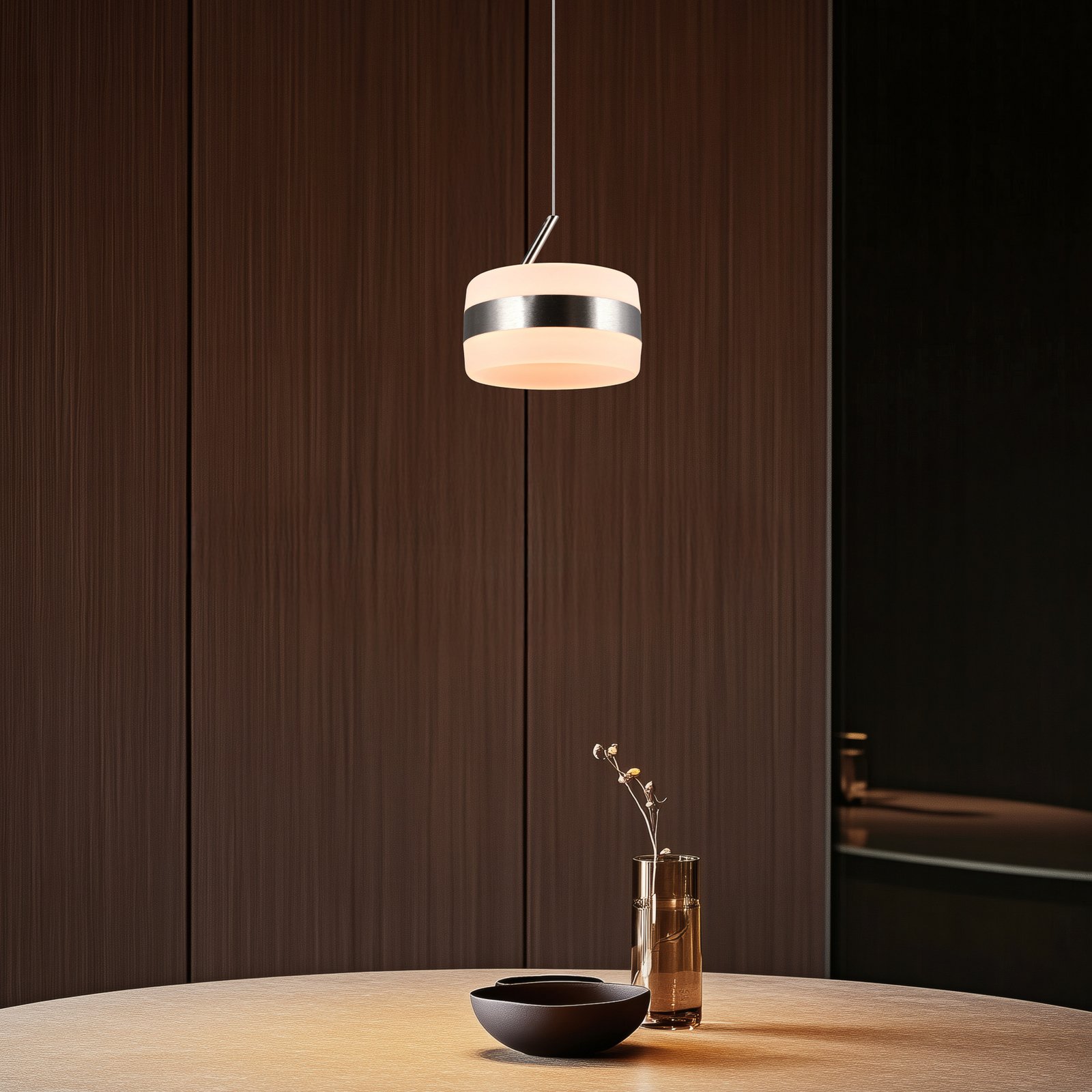 LED piekaramā lampa Dios, niķeļa krāsā, Ø 15 cm, metāls, CCT LED piekaramā lampa Dios, niķeļa krāsā, Ø 15 cm, metāls, CCT