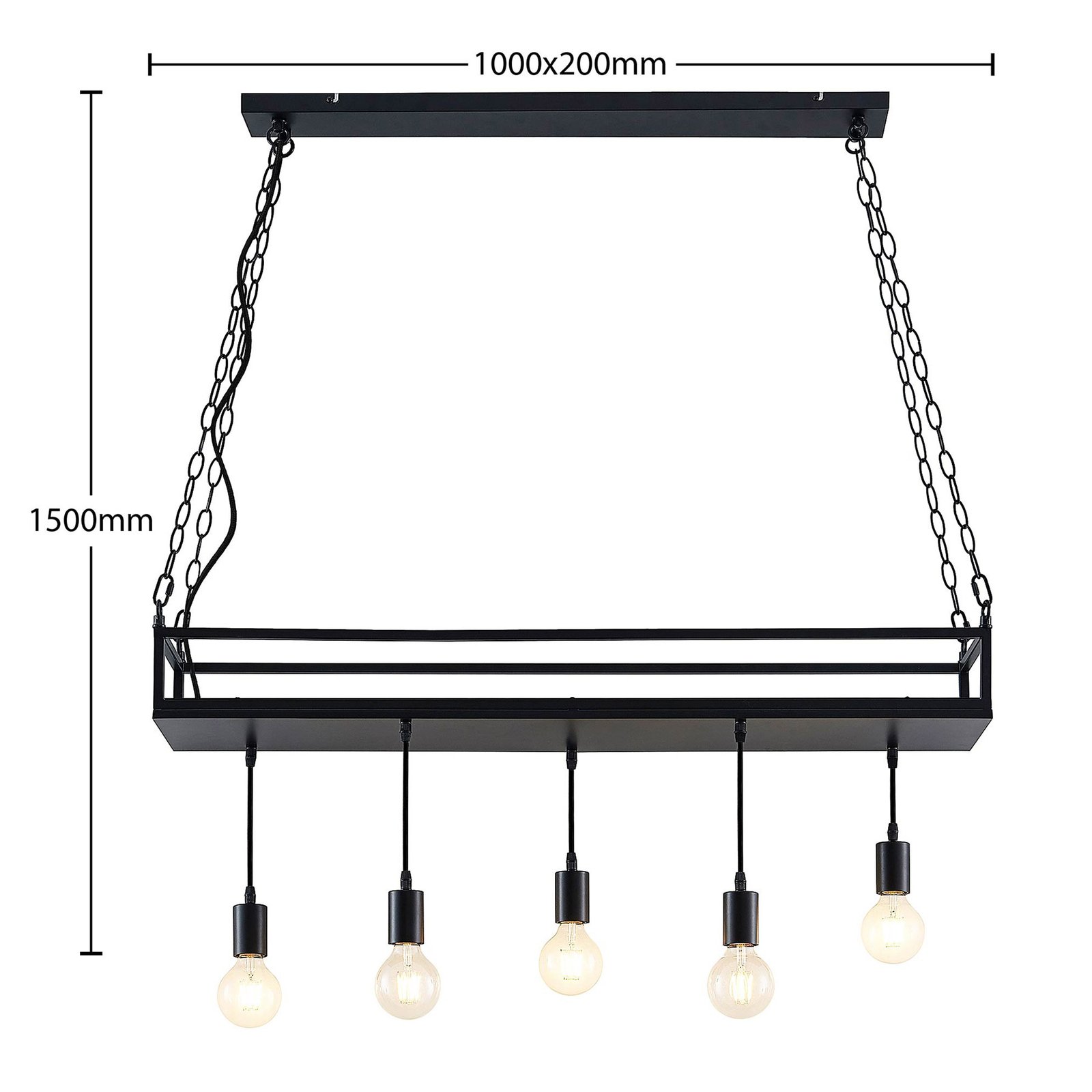 Lindby Kirista hanglamp, 5-lamps, zwart