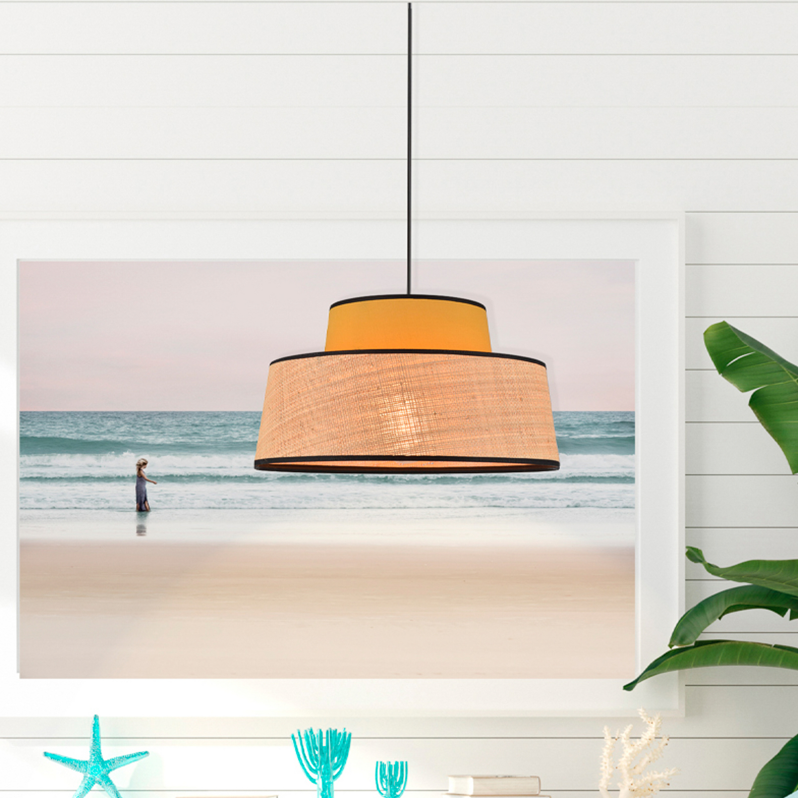 Luster-lampa Mallorca, gorušičasto žuta/prirodna, Ø 38 cm - Corep SAS