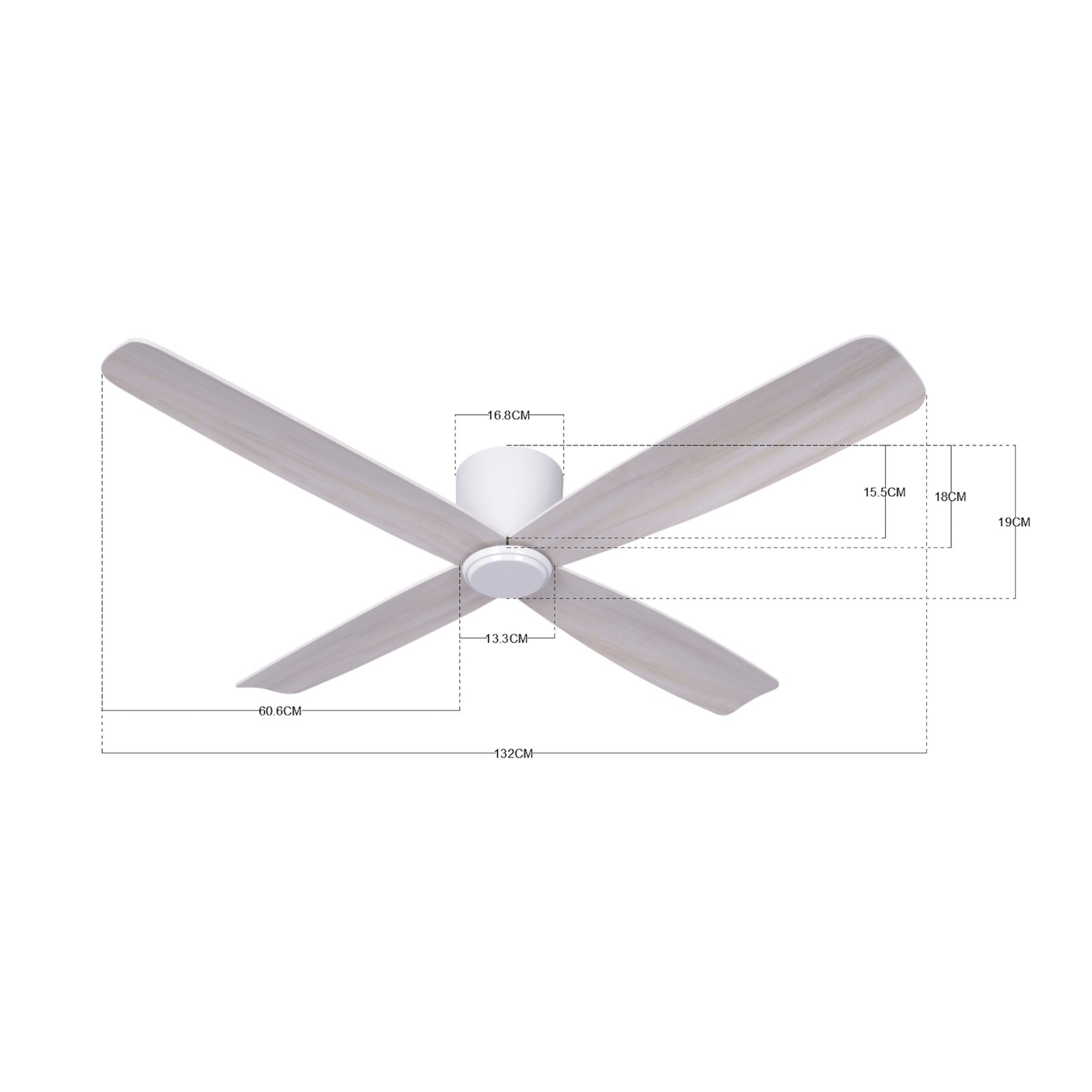 Beacon ceiling fan Fraser white/oak DC quiet Ø 132 cm