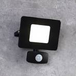 Faedo 3 LED outdoor spotlight, sensor, black, 20 W
