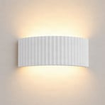 Lindby Wandleuchte Naike, weiß, gerippte Optik, Gips, 15 cm