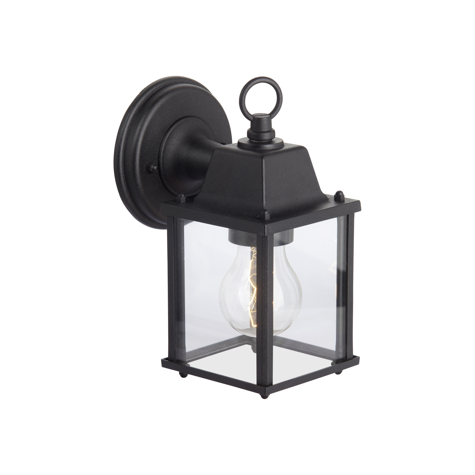 Vonkajšie nástenné svietidlo Irvin, výška 22 cm, čierna farba, kov/sklo