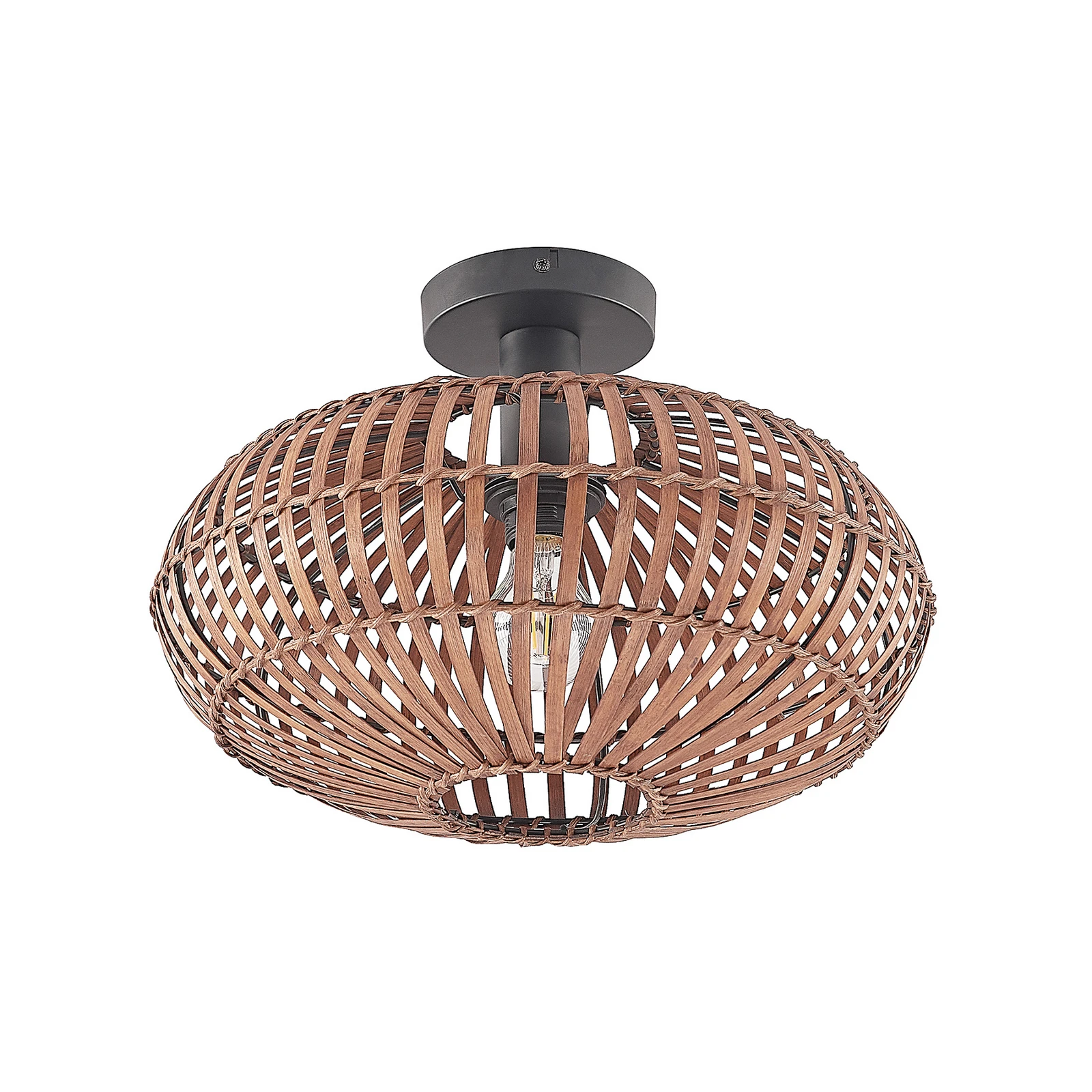 Lindby plafonnier Majeora, Ø 40 cm, brun, bambou