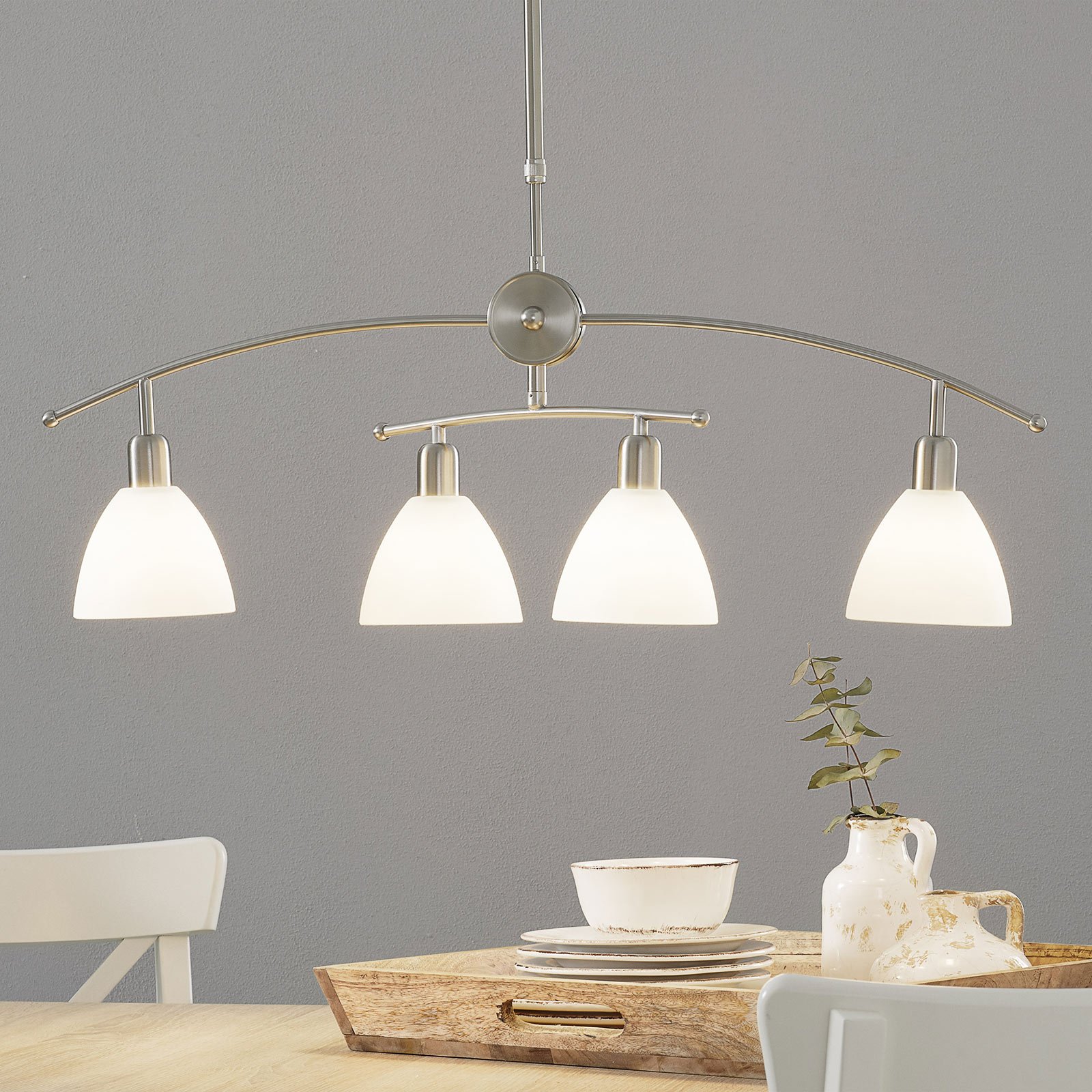 Orion Kinga Hanging Light Charming Four Bulbs - Nickel, for Living / Dining Room, Iron, opal glass, E14, 40 W, energy efficiency: A++, W: 82 cm