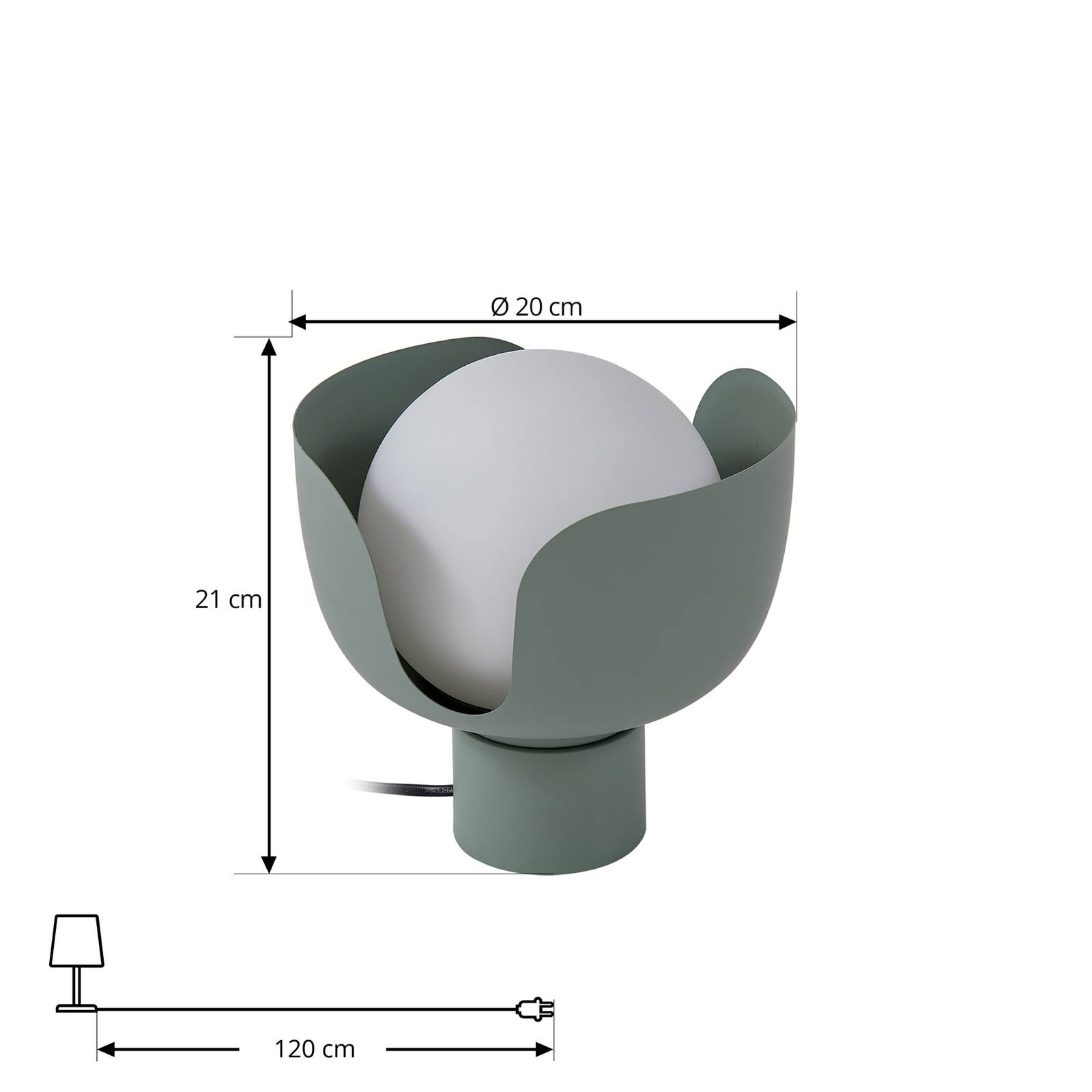 Lampa stołowa Lindby Fiora, zielona, szkło, metal, Ø 20 cm