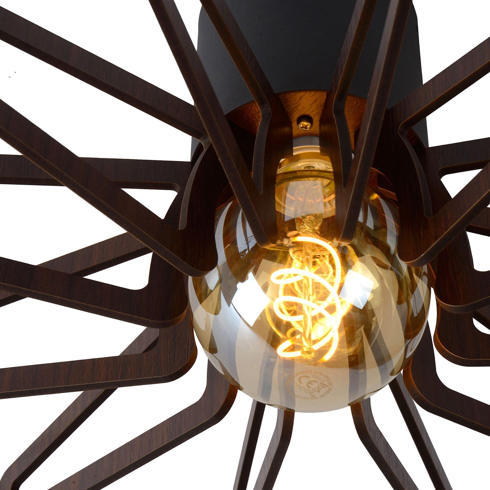 Lucide Zidane ceiling lamp 45 cm black, wooden elements, for Living / Dining Room, metal, wood, E27, 15 W, energy efficiency: A++, H: 18 cm