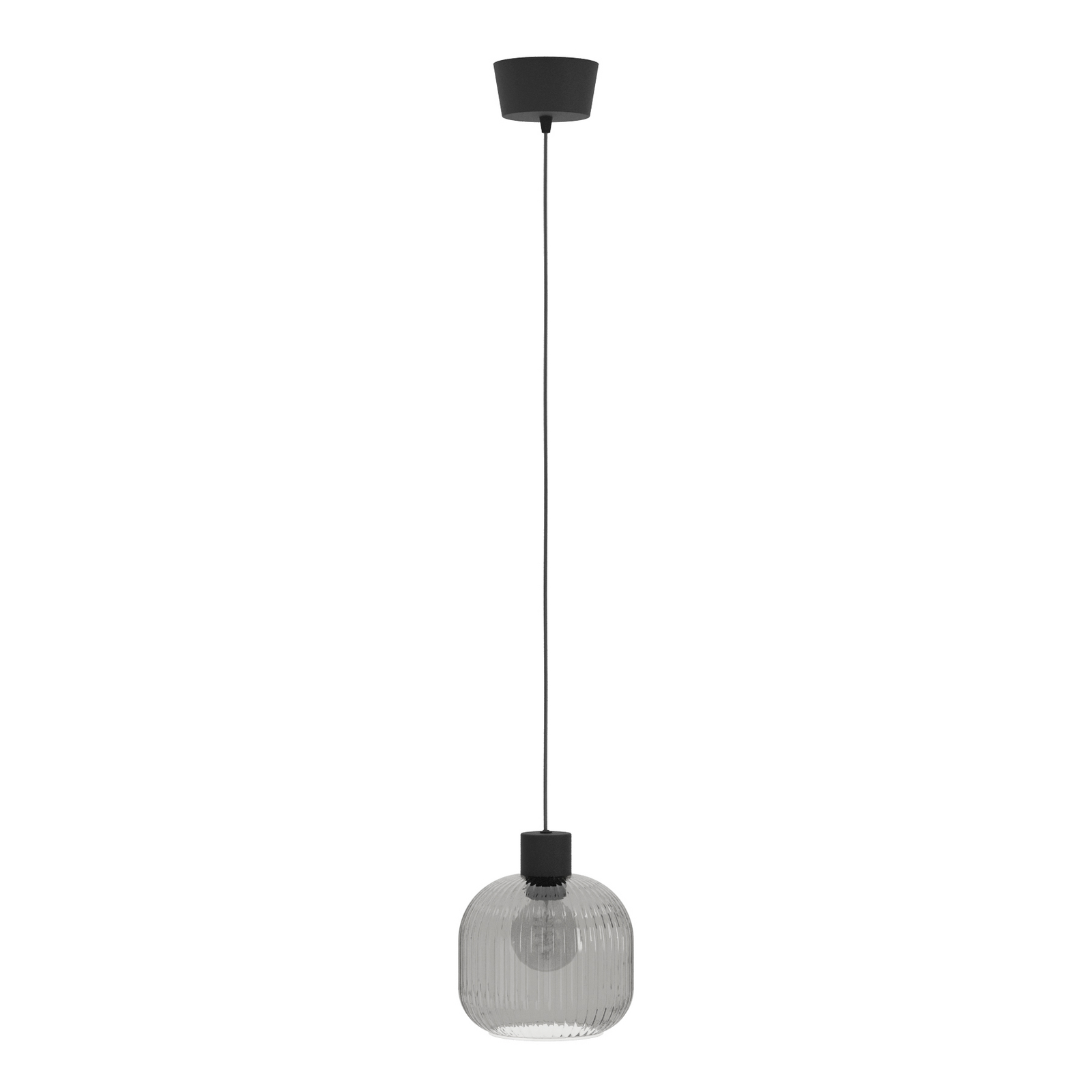 Suspension Dasmina, Ø 20 cm, gris fumé/noir, verre, E27