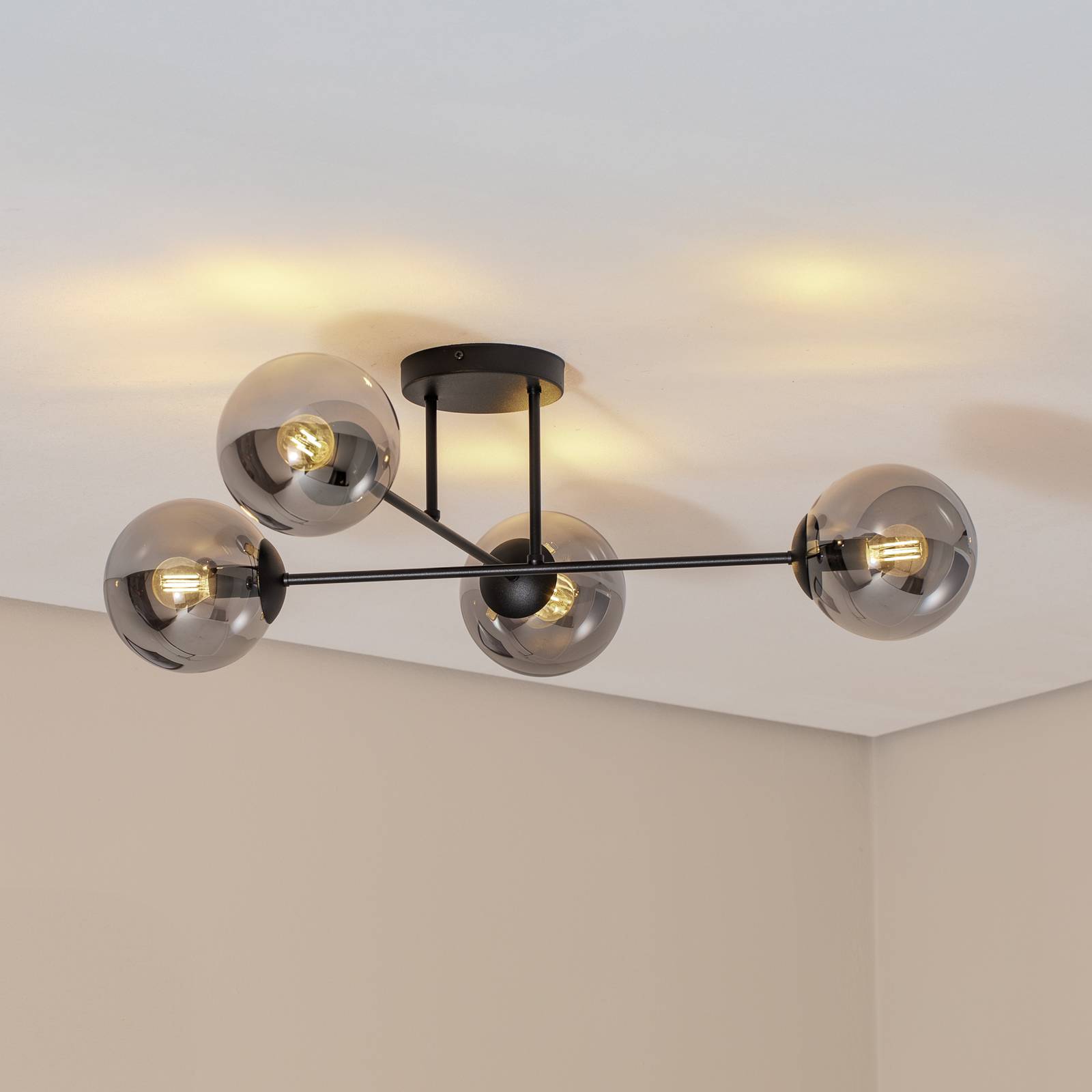 Deckenlampe Glassy, 4-flg. gekreuzt schwarz/grafit günstig online kaufen
