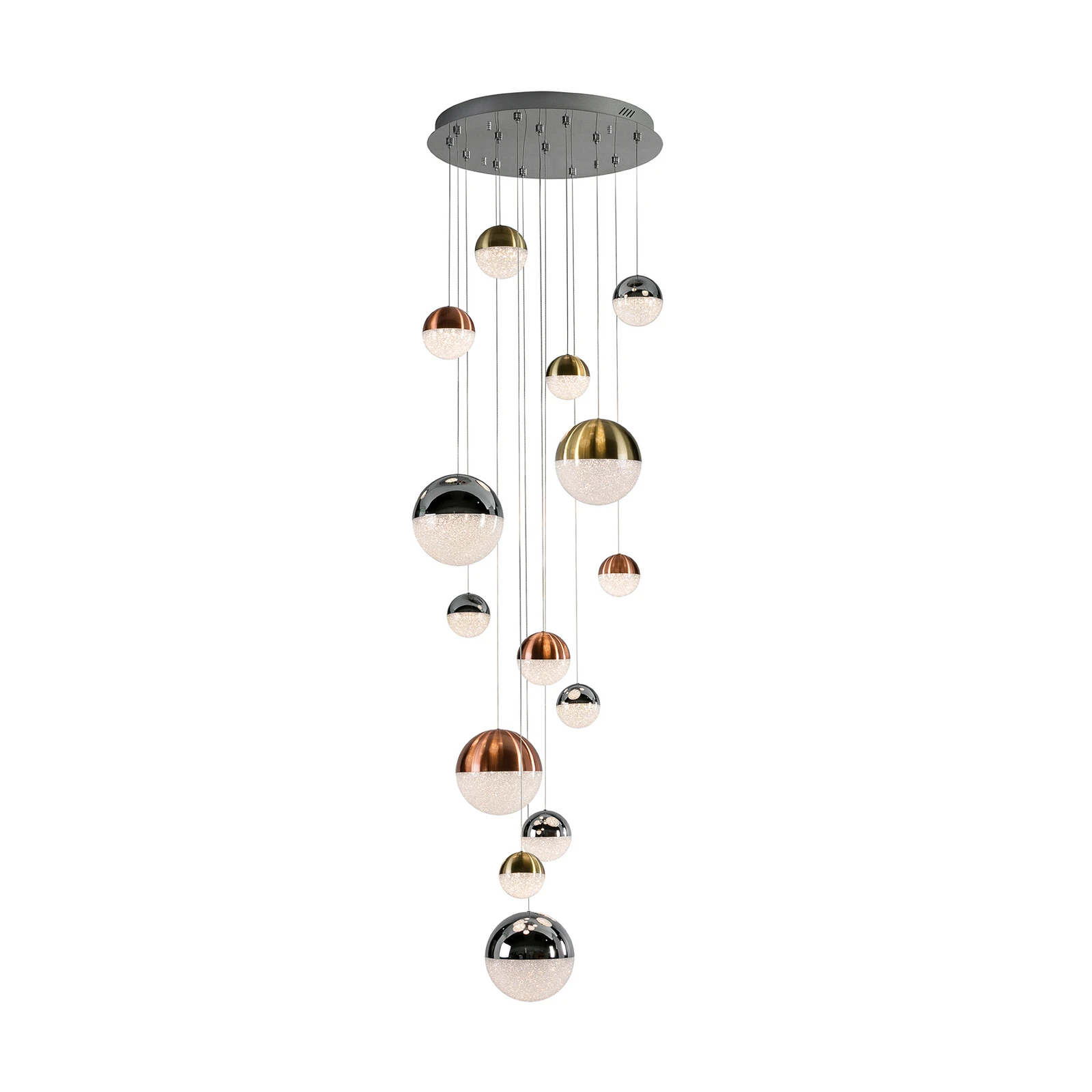 LED závesné svietidlo Sphere, 14 svetiel, stmievateľné, Ø 60 cm, viacfarebné