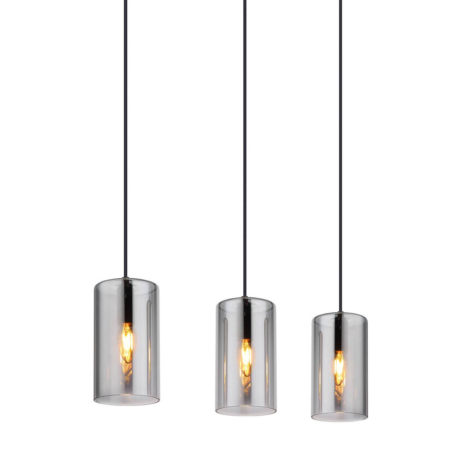 Pendellampe Olly, Länge 63 cm, rauchgrau, Glas, 3-flg.