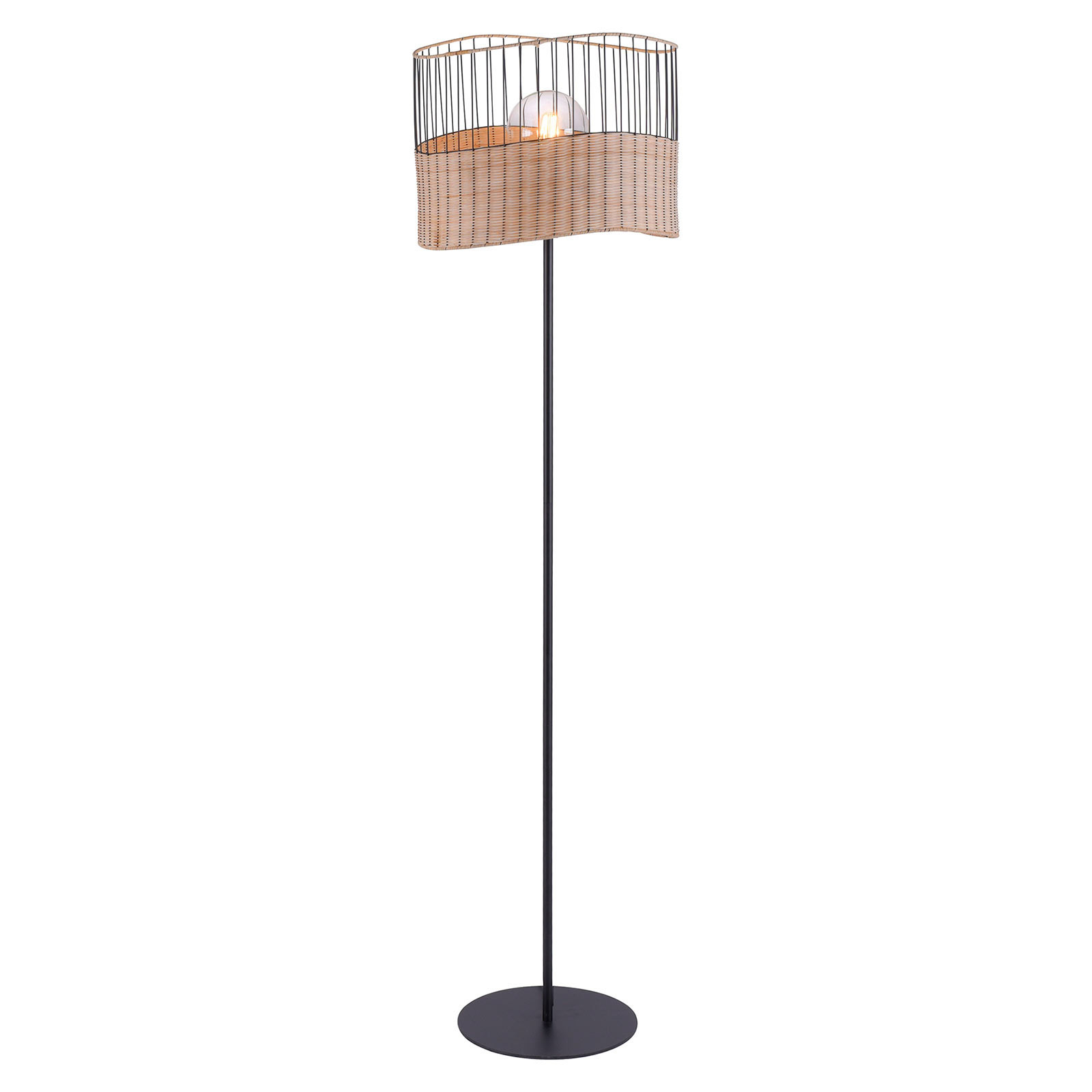 Reed floor lamp made of wood and metal