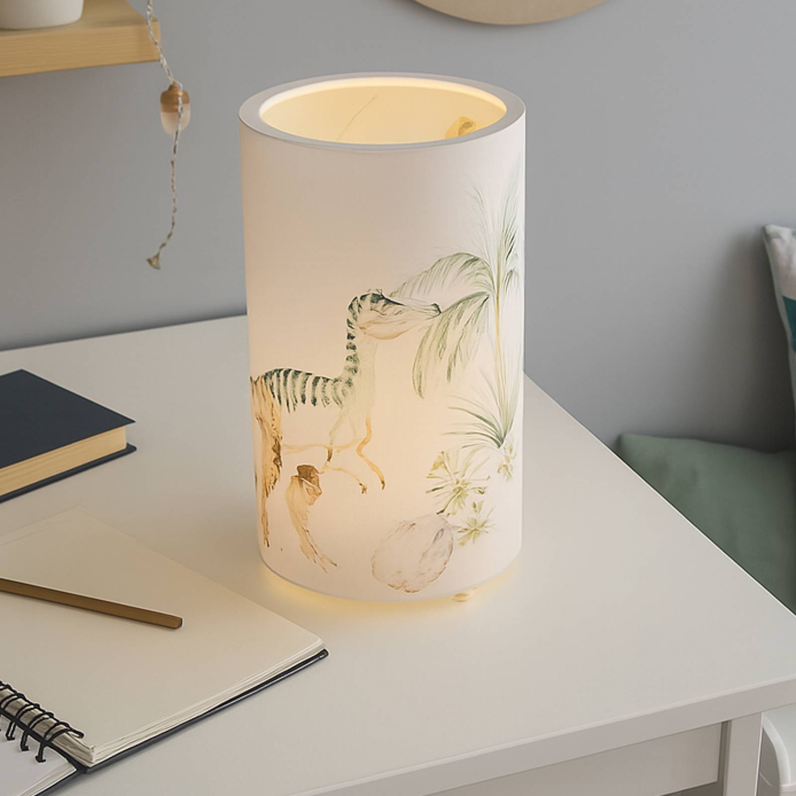 LED-bordlampe Jurassic, hvid/farvet, højde 25 cm