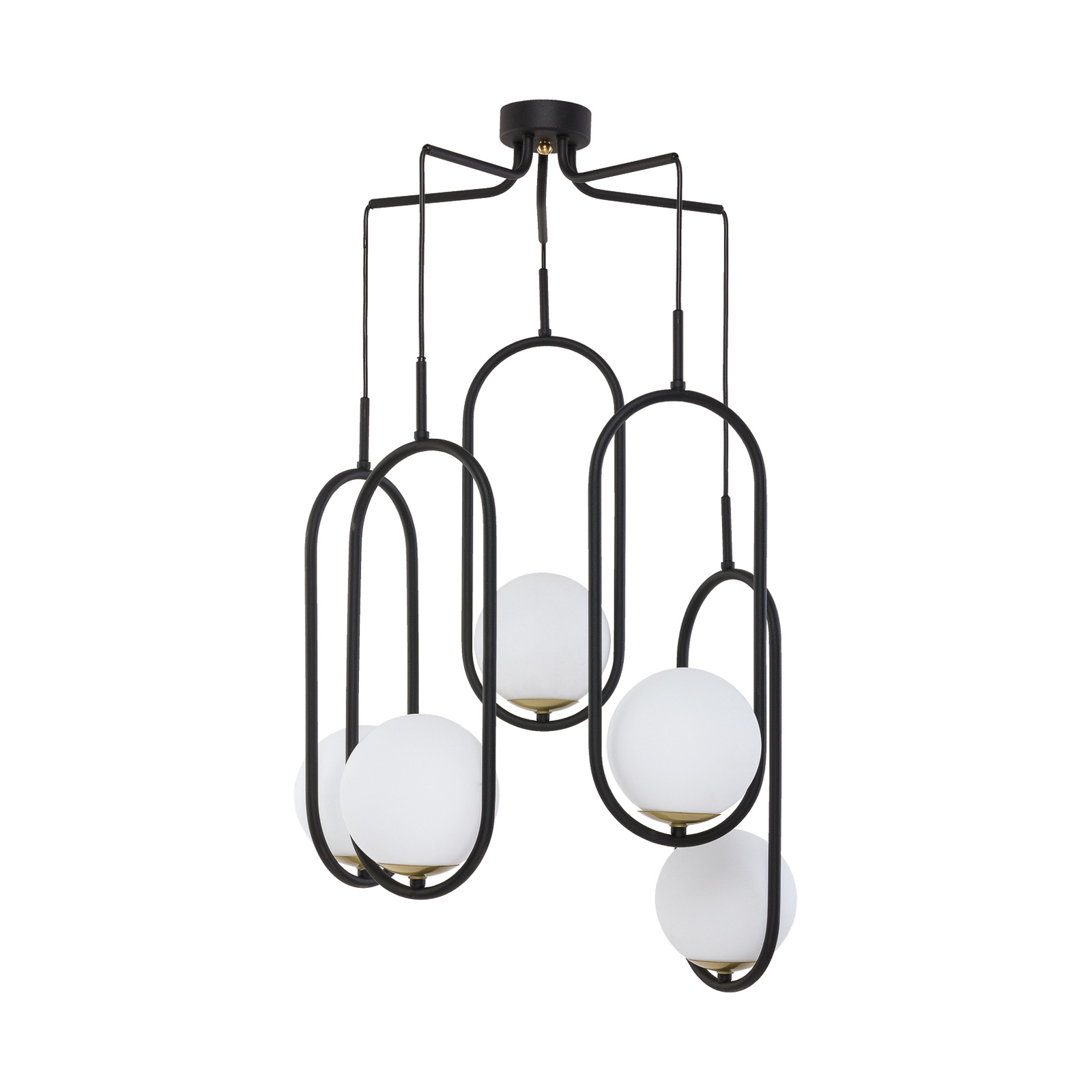 Hanglamp Samba, opaalglas/zwart 5-lamps