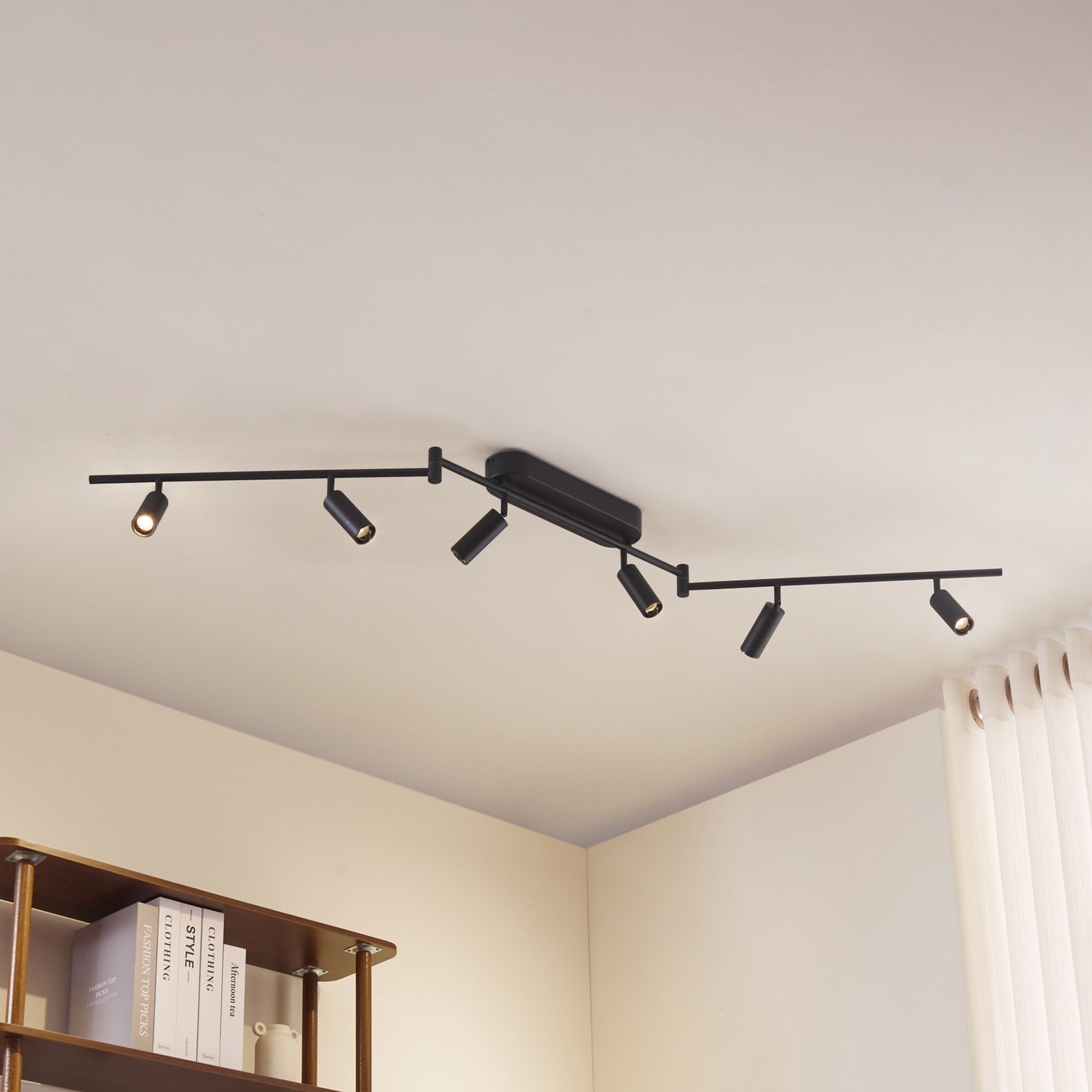 LED stropní svítidlo Eldrin, 6 žárovek, bodovky, černé – Lindby