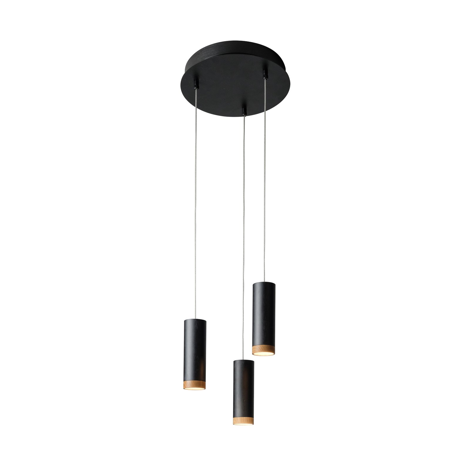 LED hanglamp PHEB 5, 3-lamps, zwart/eiken
