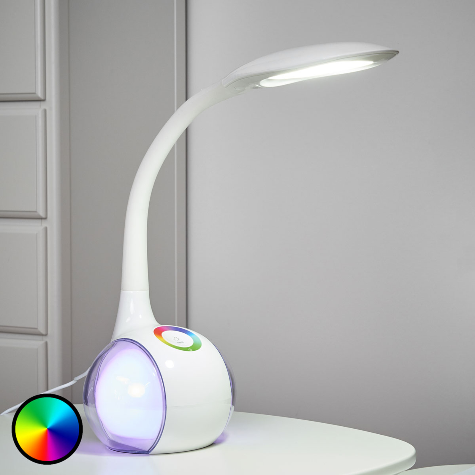 Fleksibel bordlampe Paula med LED-lys, hvit