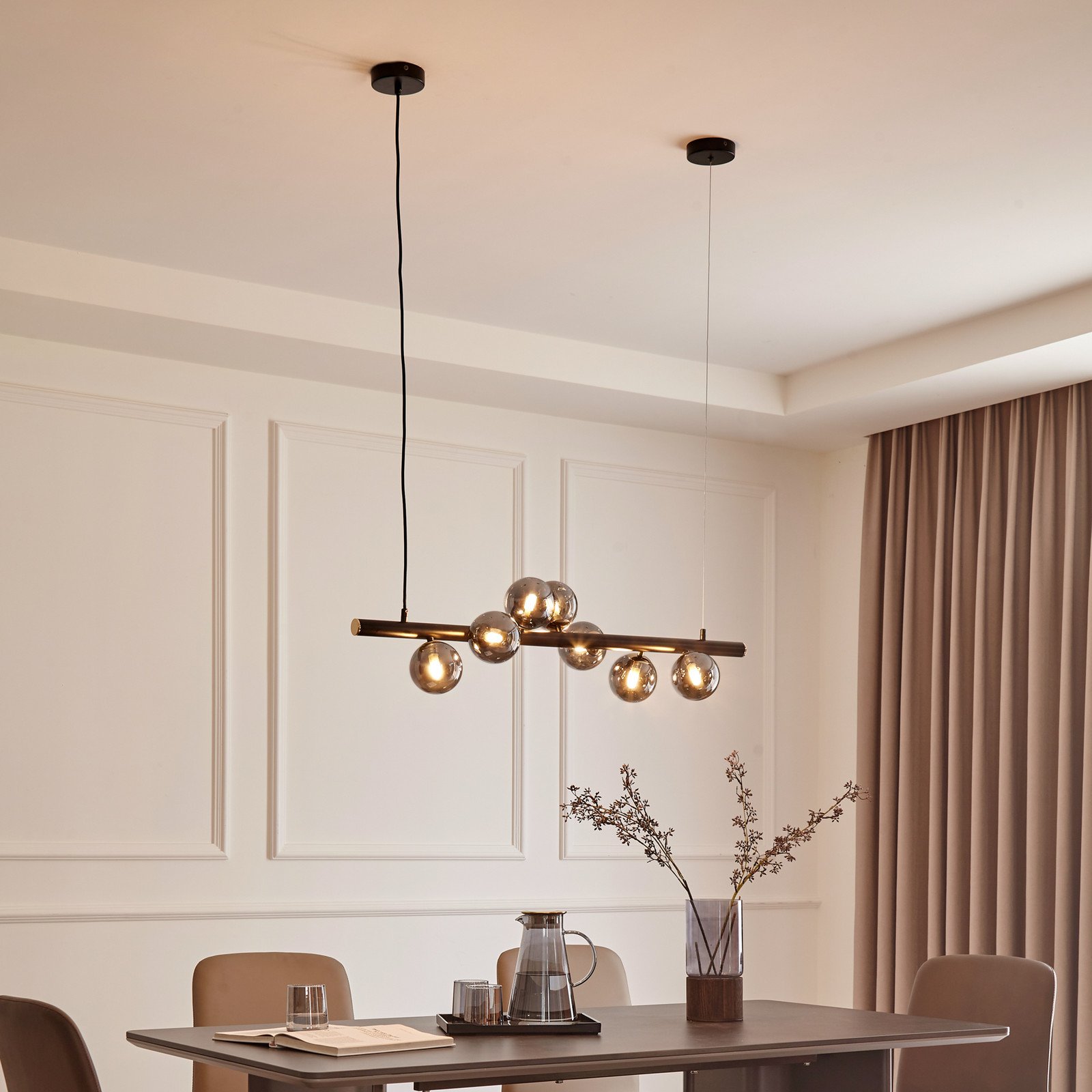 Suspensie Lucande Diborah gri fum sticlă 90 cm G9 - Camera de zi / sufragerie - Design - gri fumuriu