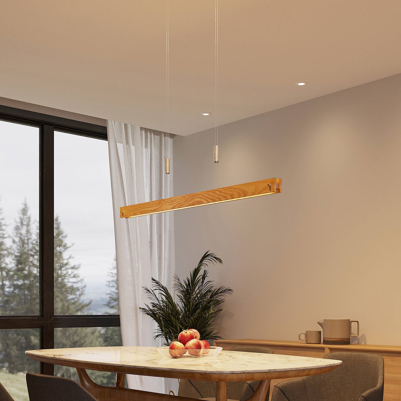 Lindby Alimara suspension LED en bois, 98 cm