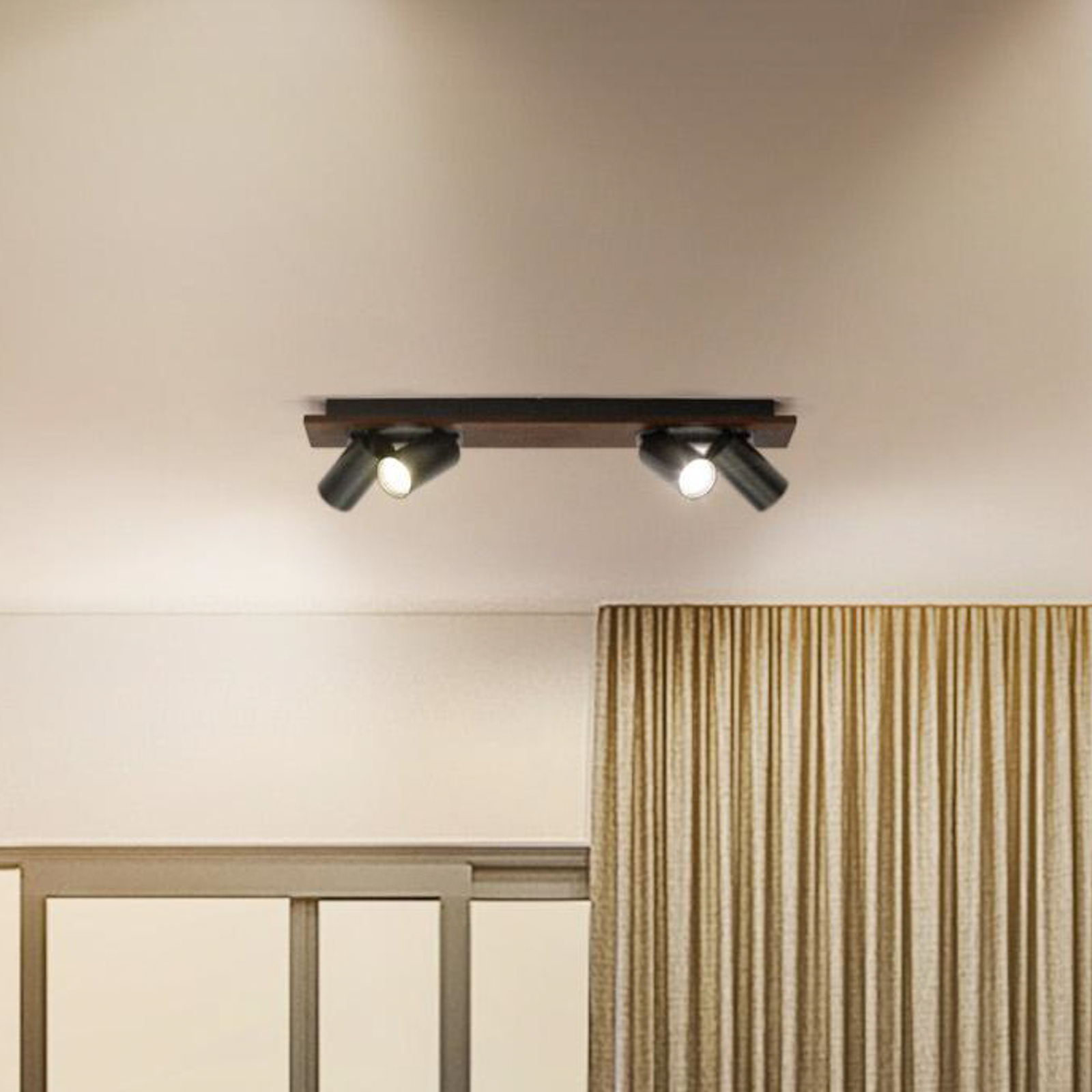 LEDVANCE Faretto da soffitto Mercury GU10, a 4 luci, legno/nero