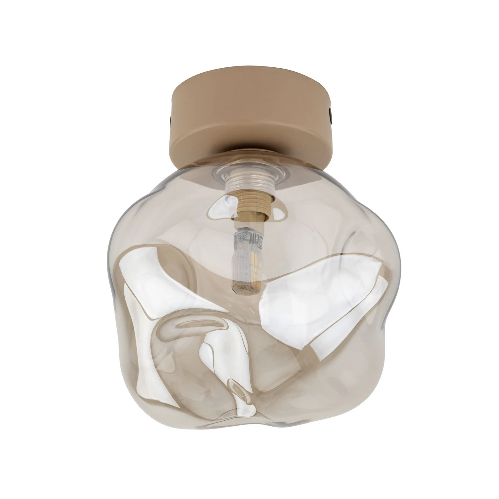 Plafoniera Lava, sabbia/cognac, vetro, Ø 15 cm, G9