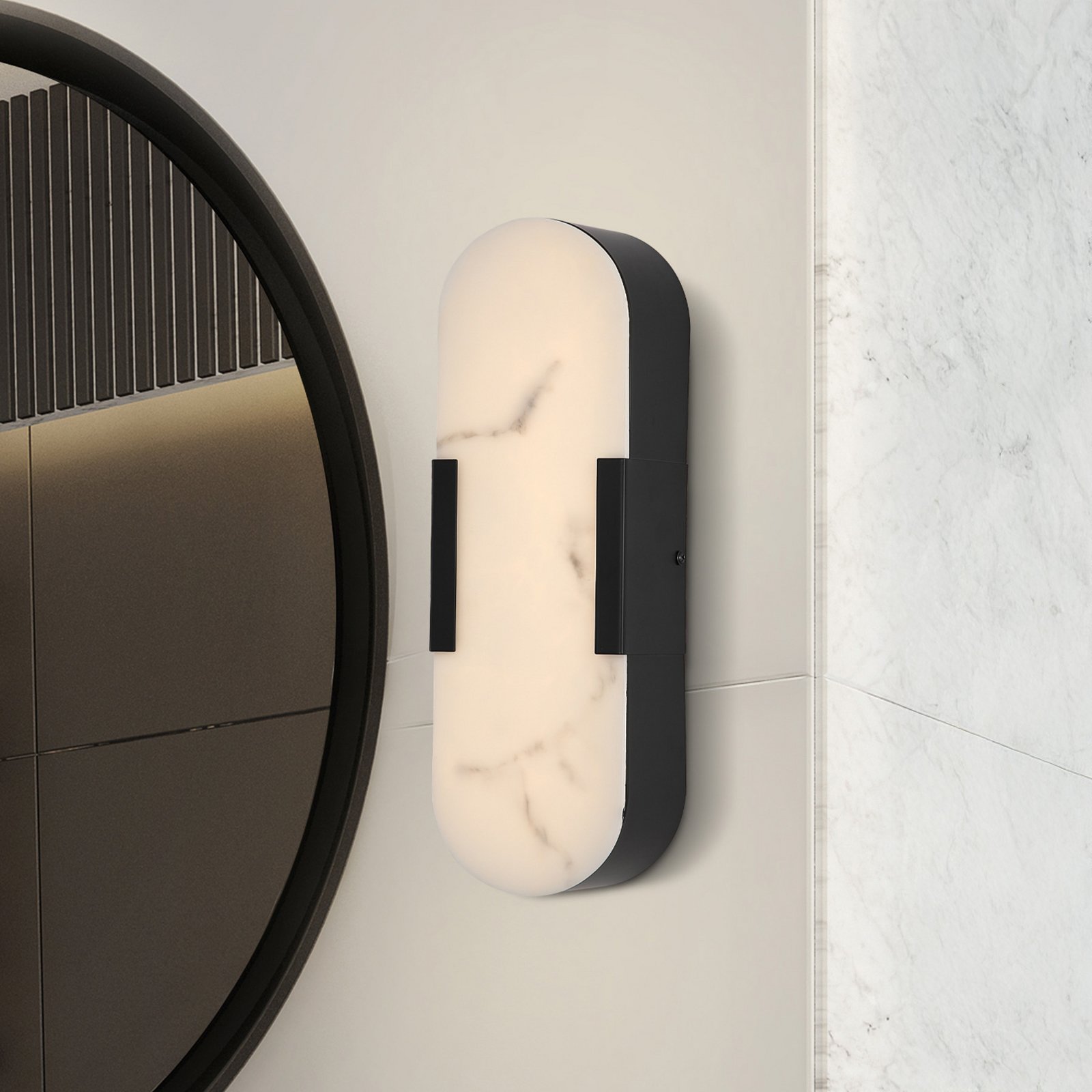 Aplique LED para baño Opaline, altura 35 cm, negro, metal/resina