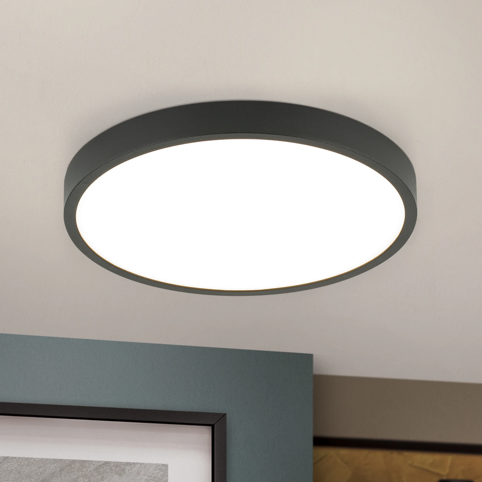 LED-Deckenleuchte Bully in Schwarz, 3.000 K, Ø24cm